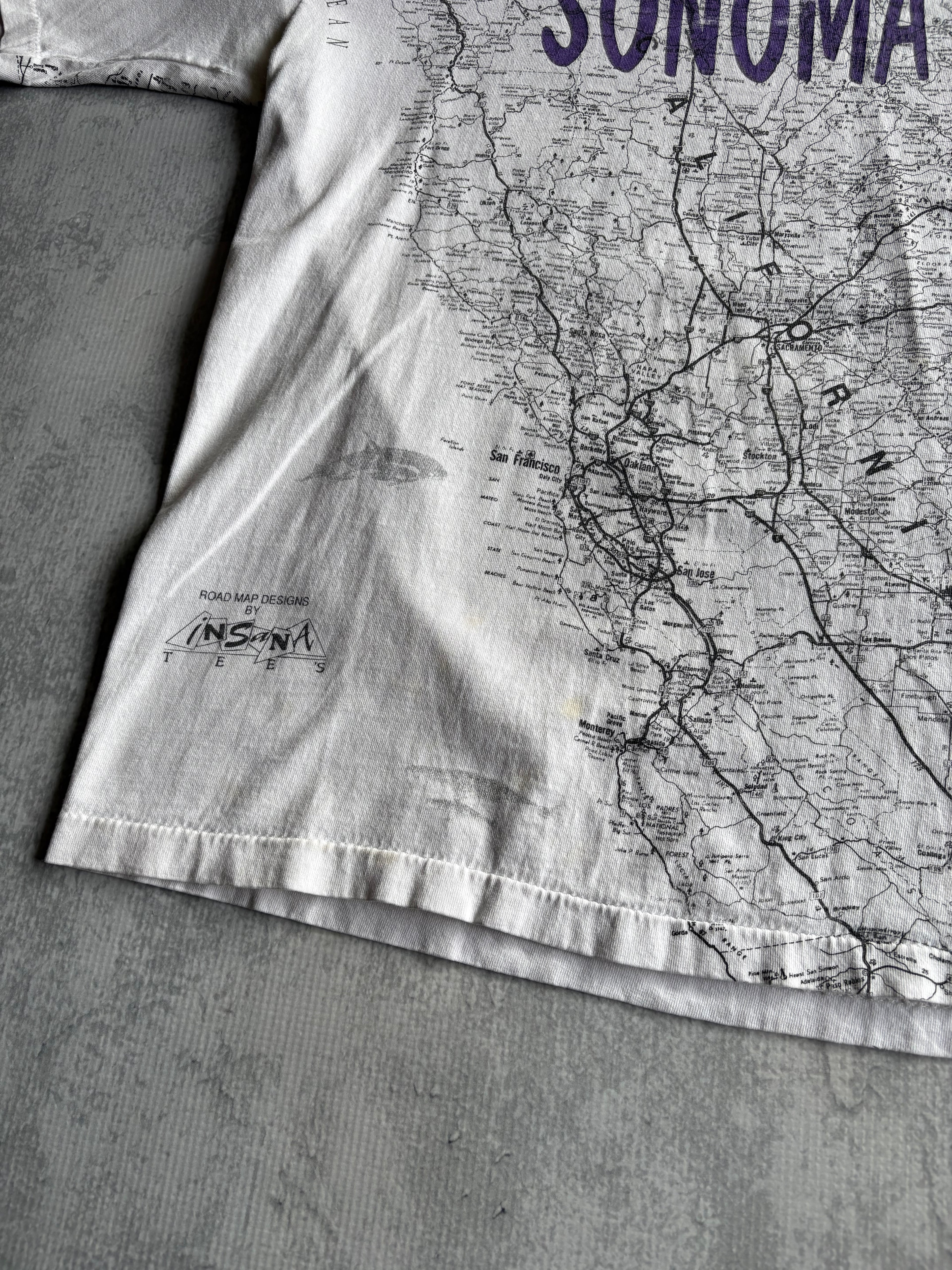 Vintage 90s Sonoma California Map AOP Tee Shirt - L