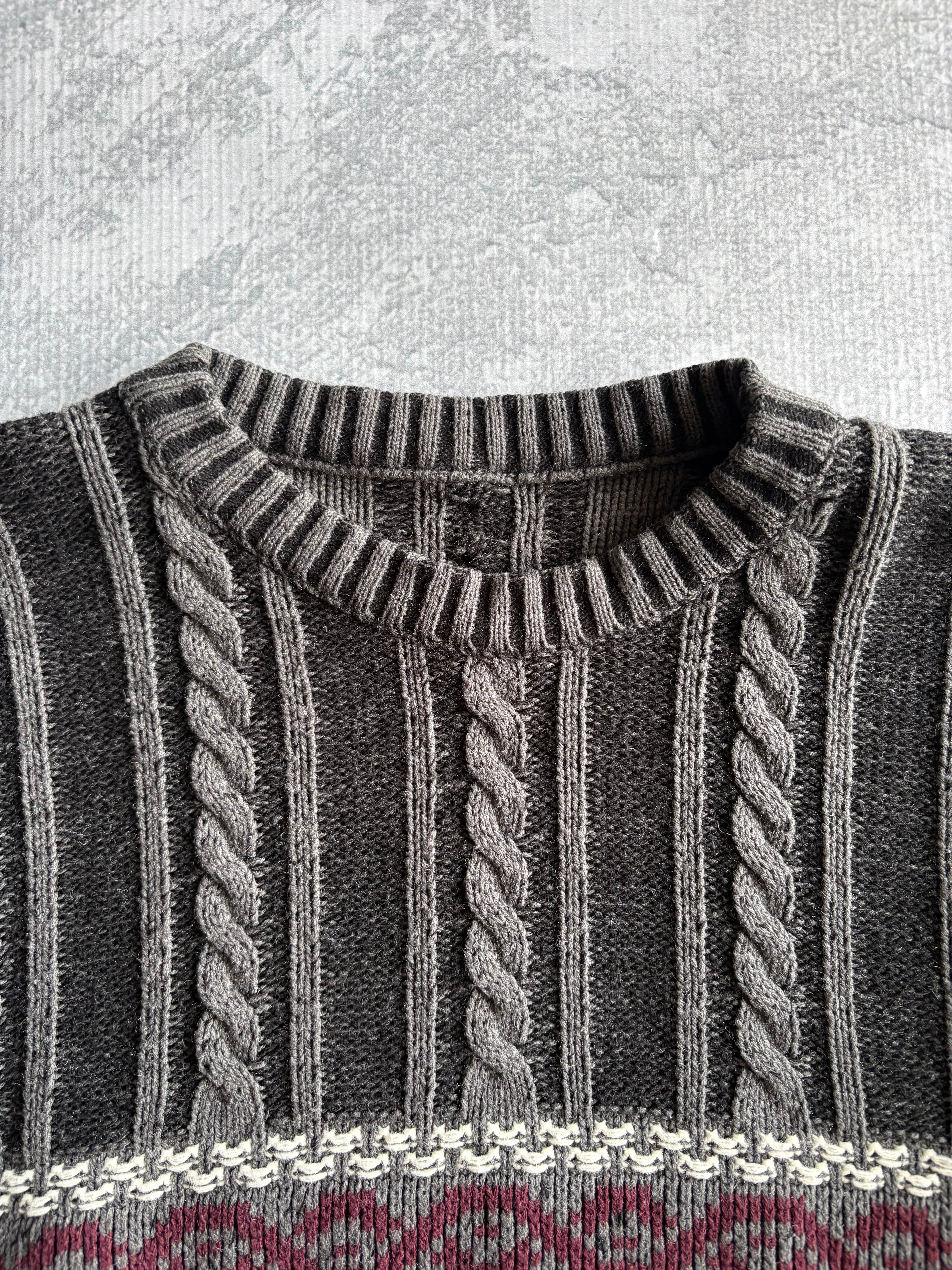 Vintage 90s 3D Abstract Striped Coogi Style Knit Sweater - M