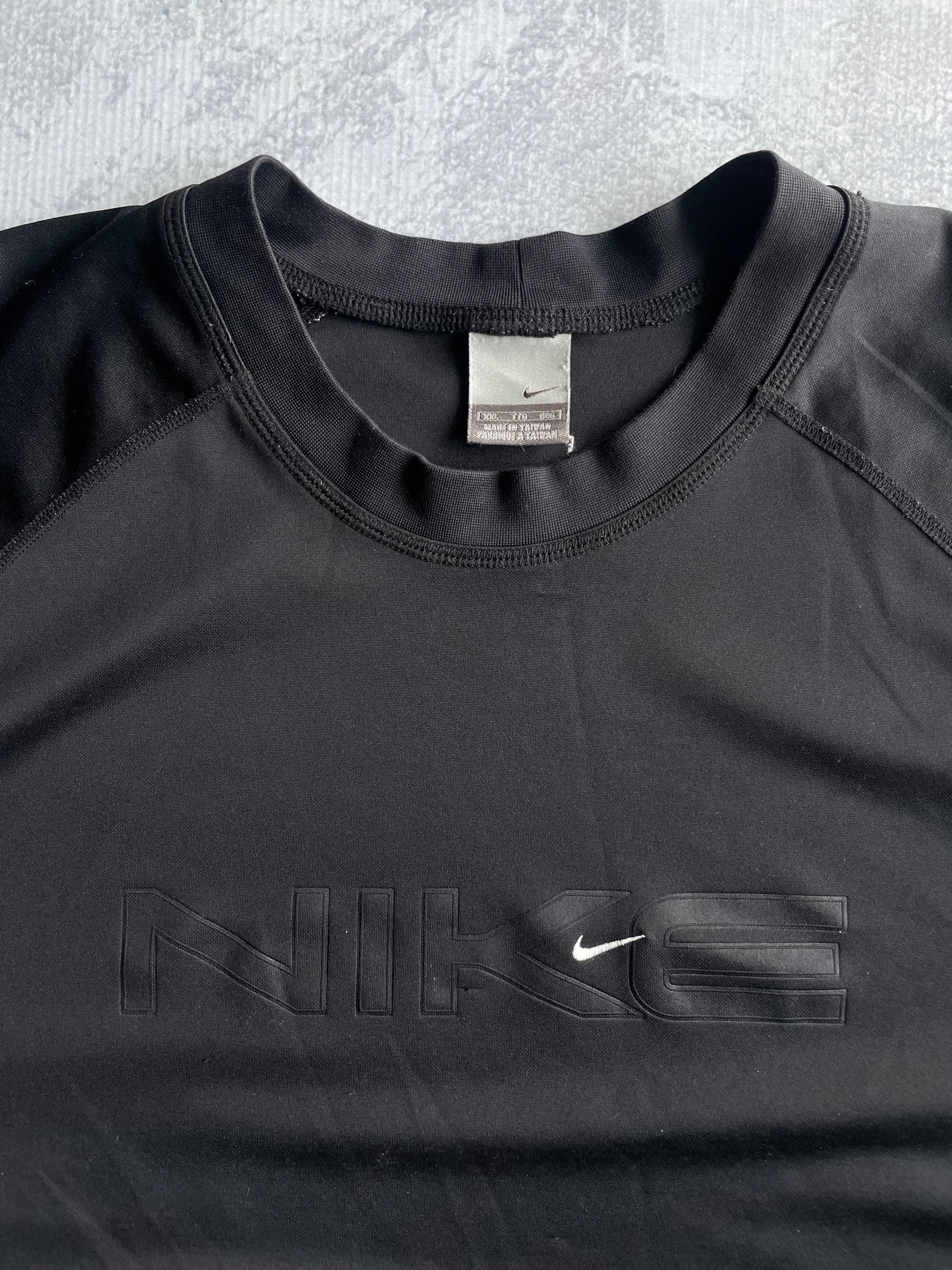 Vintage 2000s Nike Center Spellout Swoosh Black Jersey Tee Shirt - 2XL