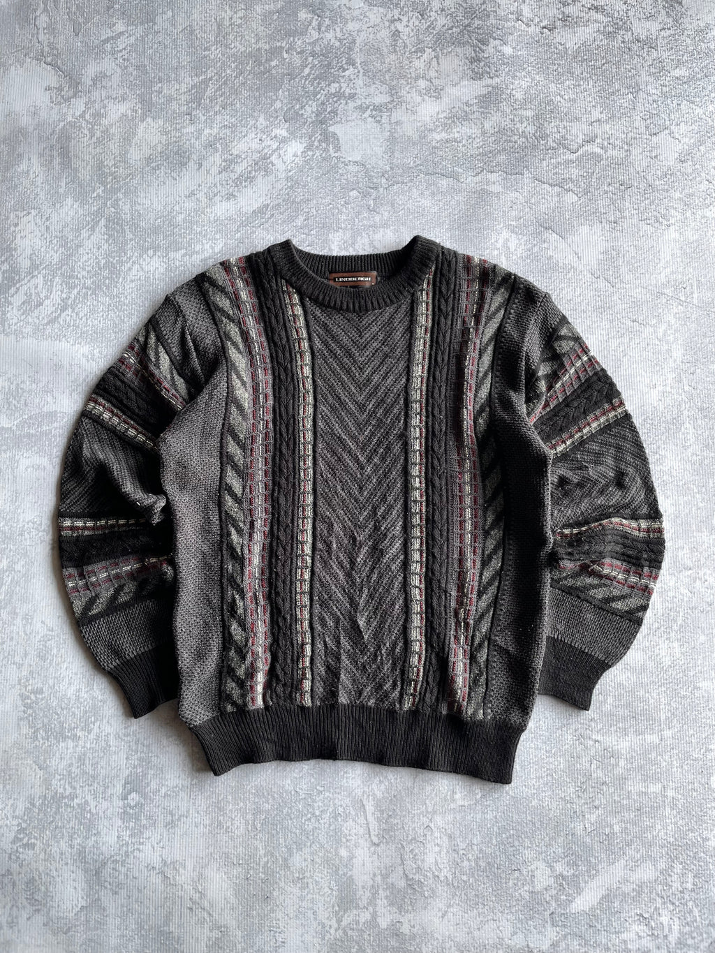 Vintage 90s Lindbergh 3D Abstract Striped Coogi Style Knit Sweater - M