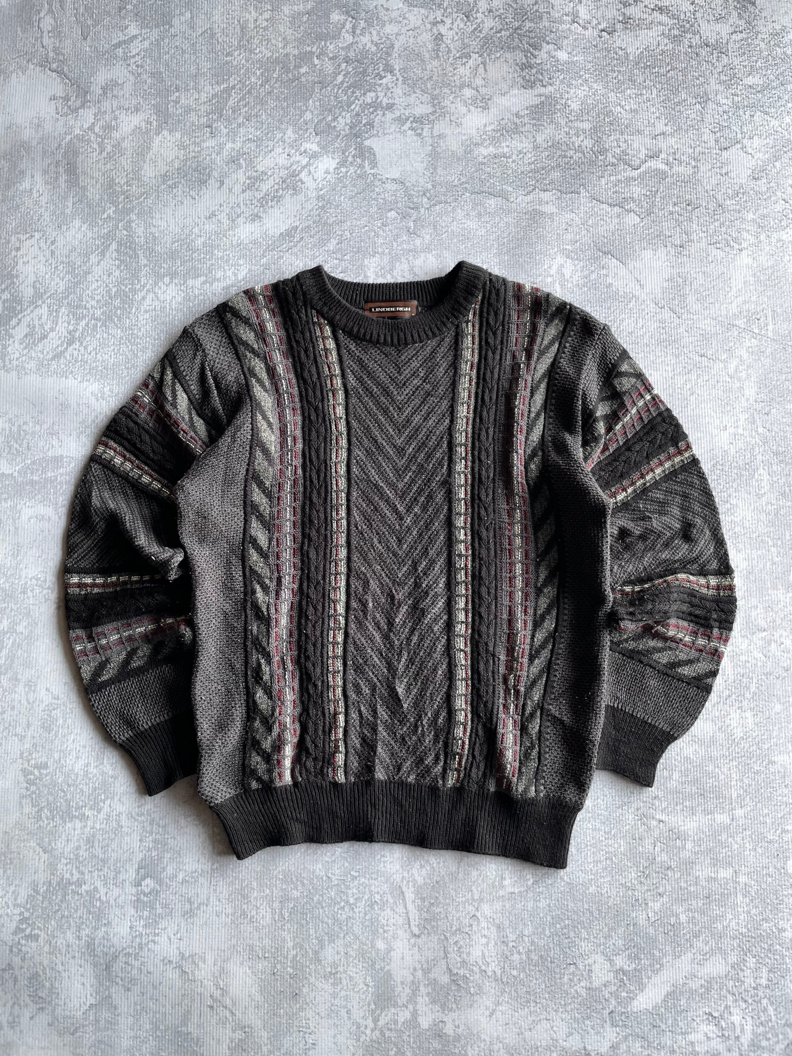 Vintage 90s Lindbergh 3D Abstract Striped Coogi Style Knit Sweater - M