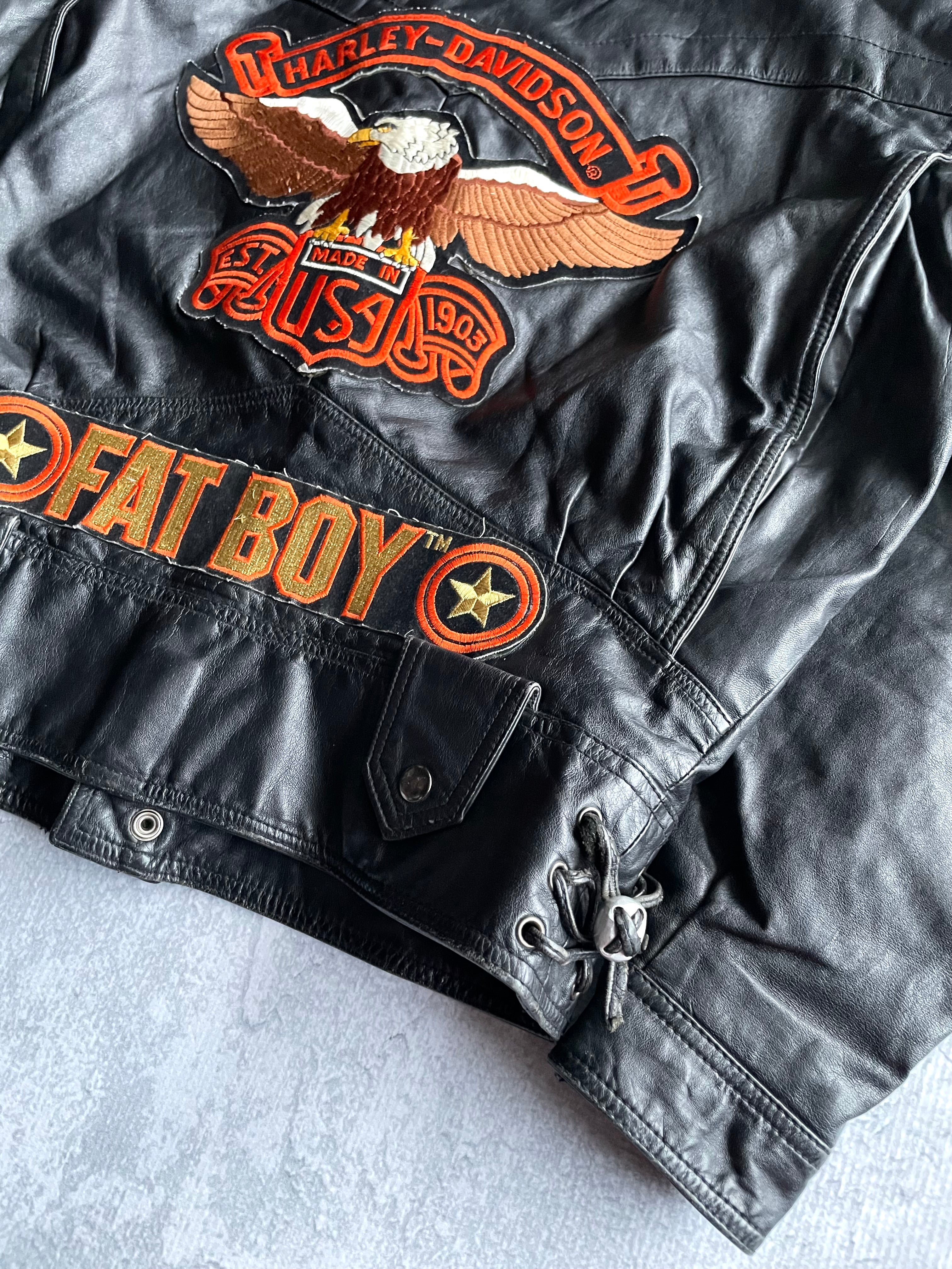 Vintage 90s Harley Davidson Bermans Boxy Black Leather Jacket - L