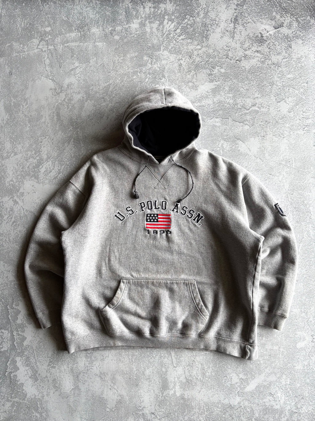 Vintage U.S. Polo ASSN Spellout Grey Hoodie - L