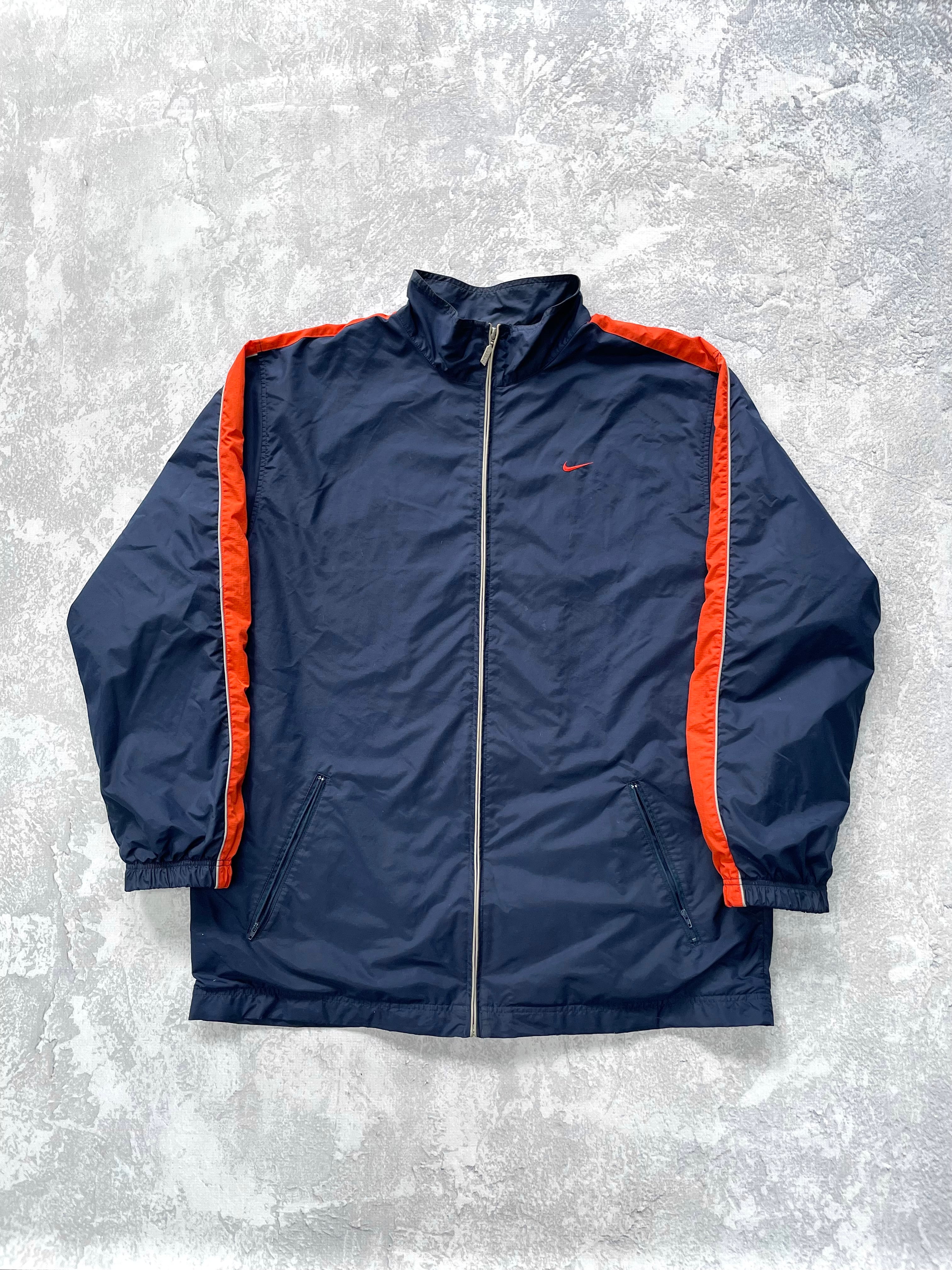 Vintage 2000s Nike Striped Navy/Orange Lined Shell Jacket - XL