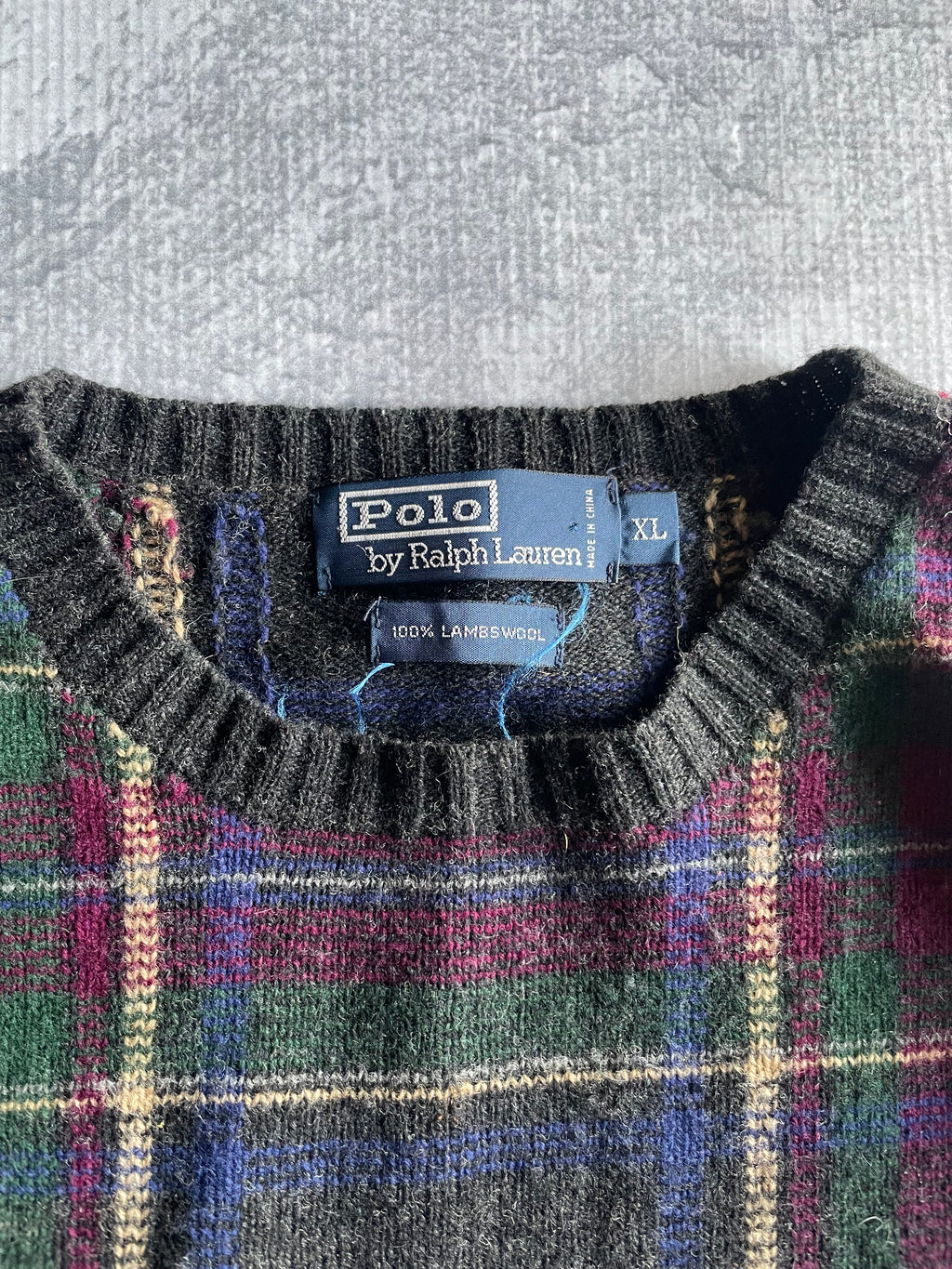 Vintage 90s Polo Knit Wool Plaid Sweater - XL