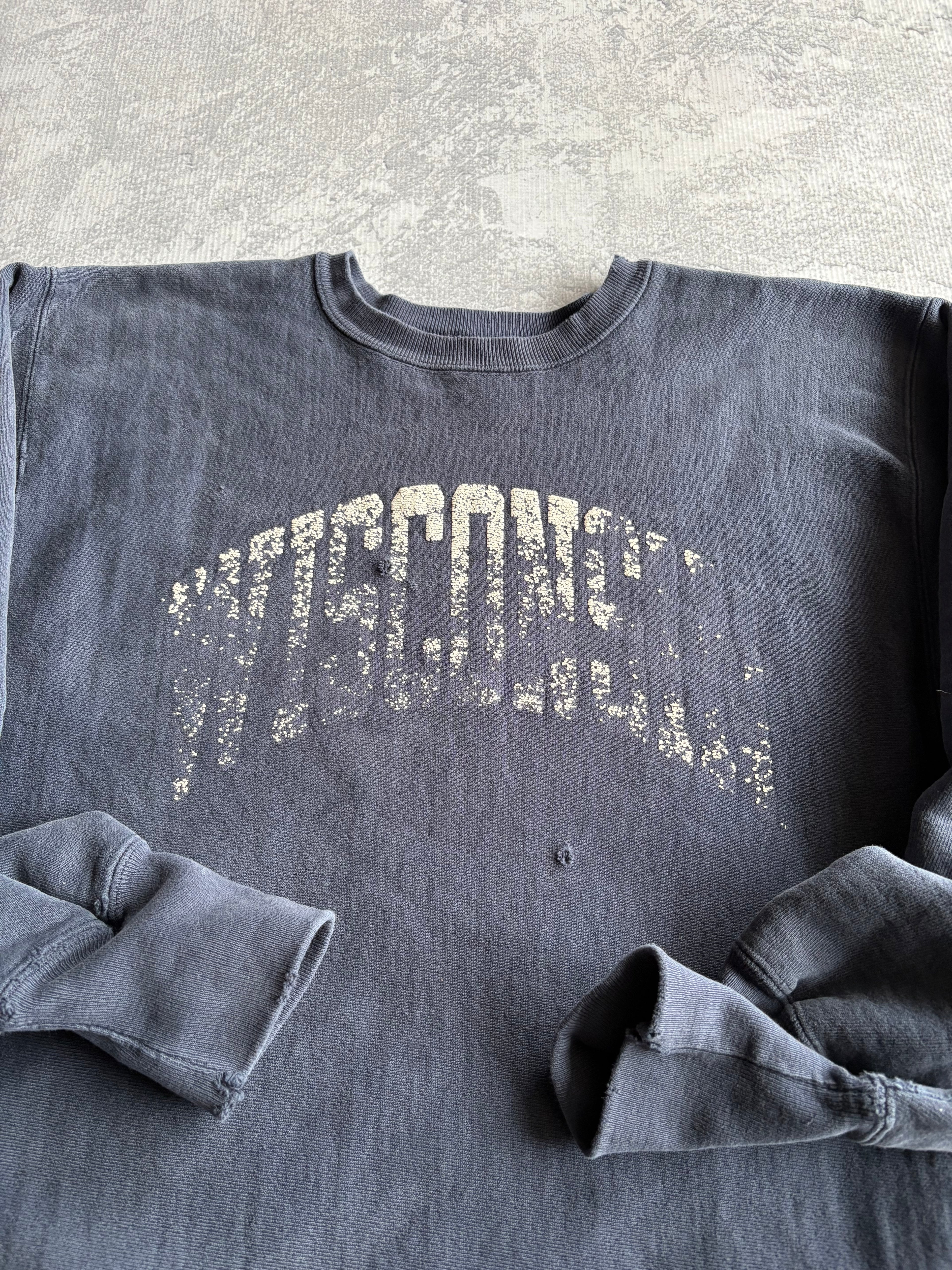 Vintage 90s Champion Wisconsin Reverse Weave Navy Sweatshirt - 2XL