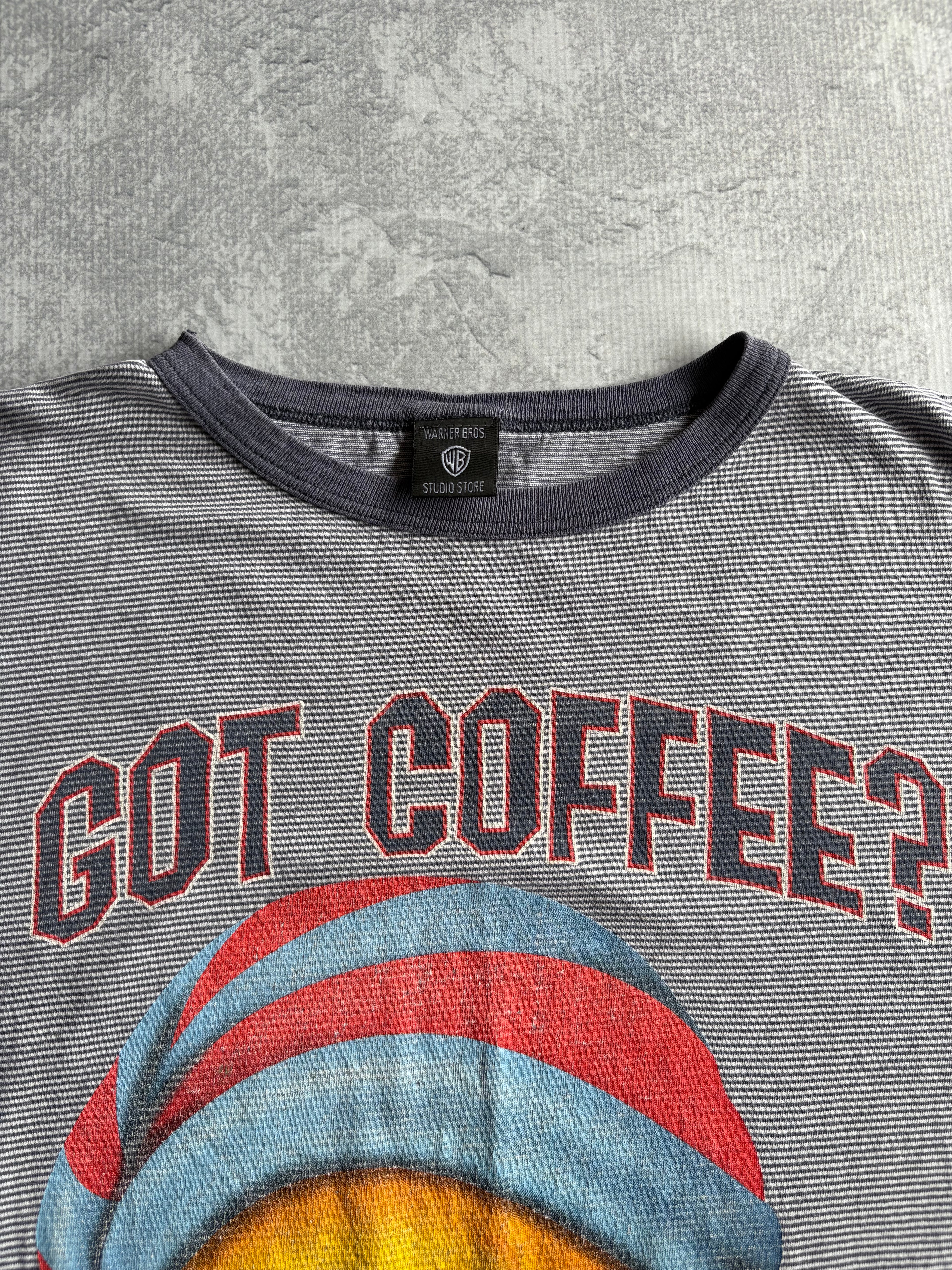 Vintage 90s Looney Tunes Tweety Got Coffee Cartoon Striped Tee Shirt - XLT