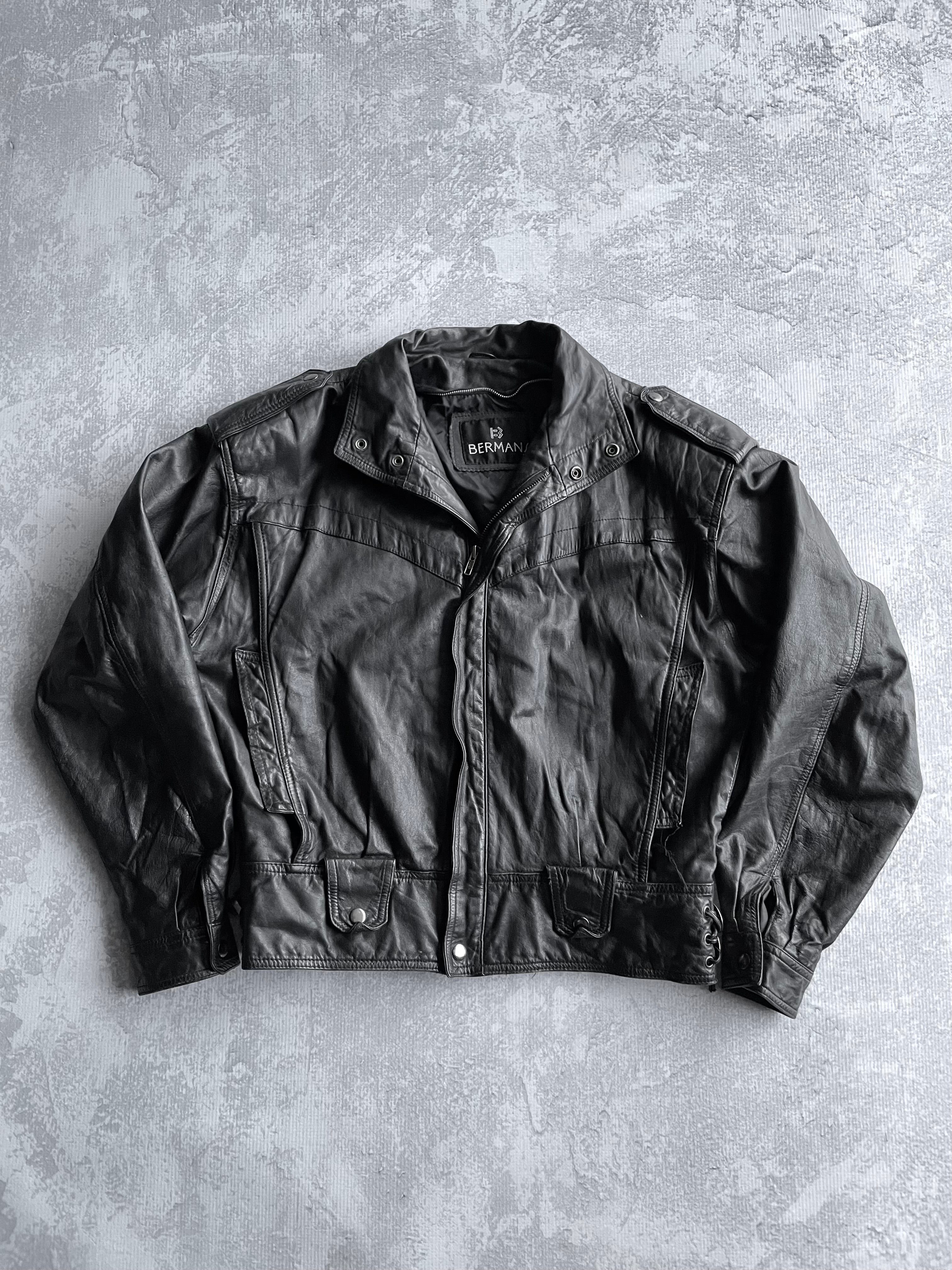 Vintage 90s Harley Davidson Bermans Boxy Black Leather Jacket - L