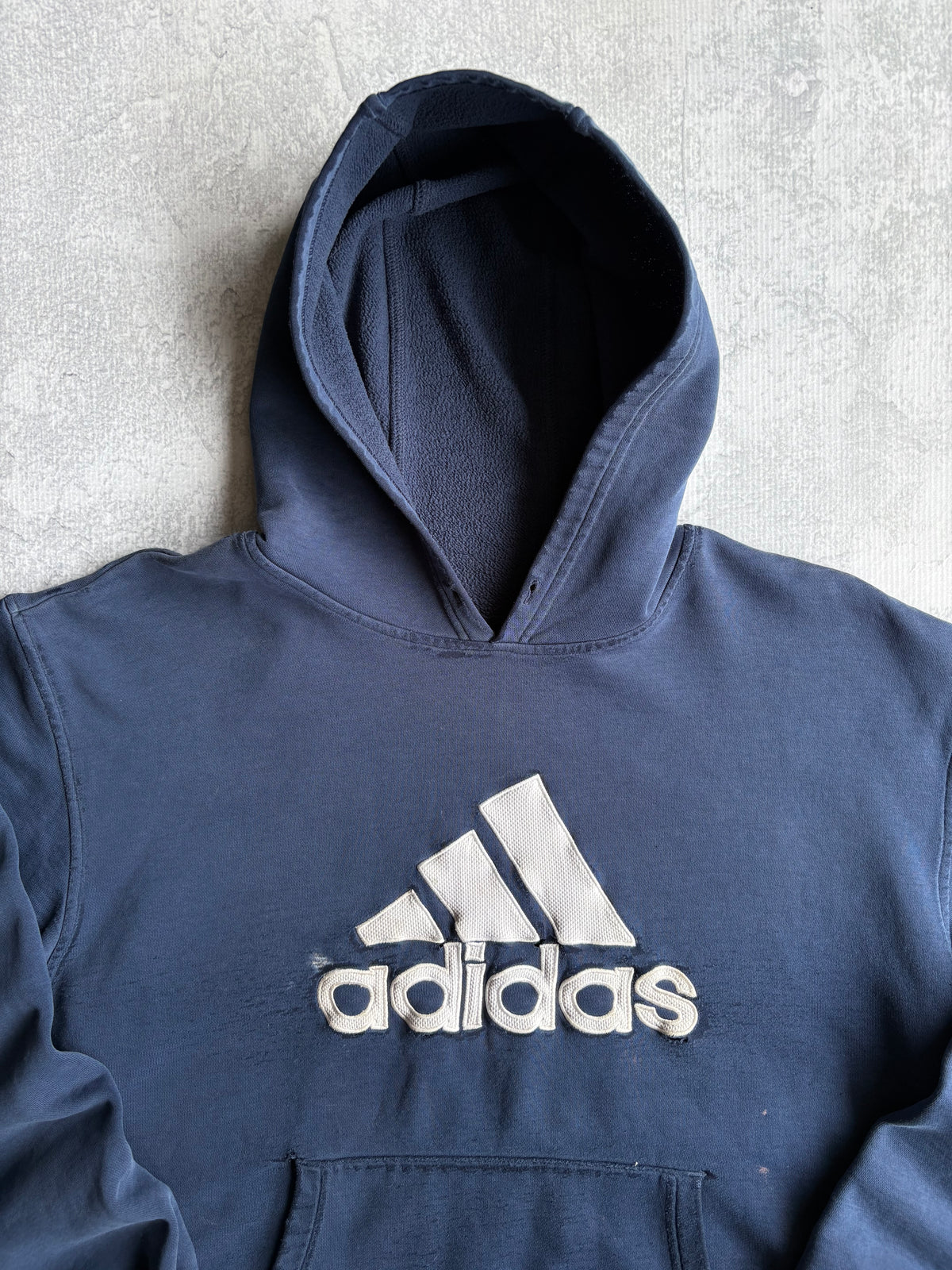 Vintage 2000s Adidas Center Logo Thrashed Navy Hoodie - XL