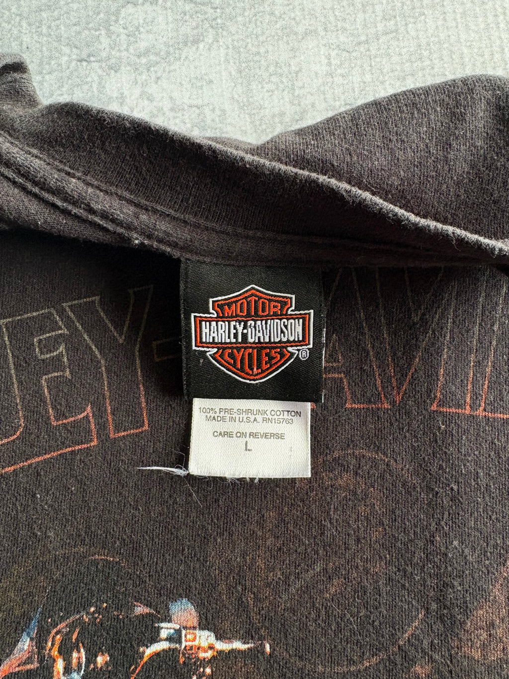 Vintage Harley Davidson Flaming Bike Black Tee Shirt - L
