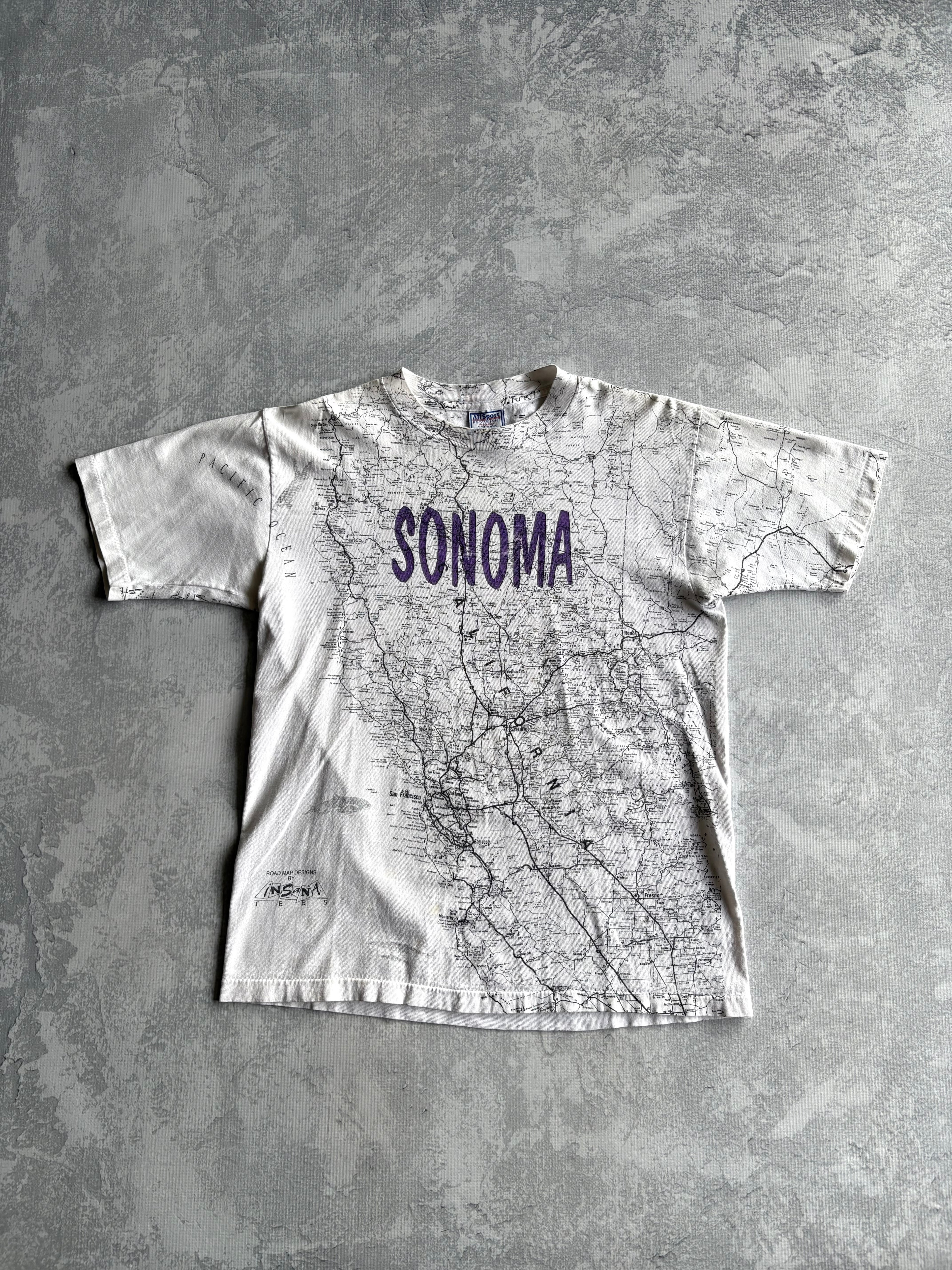Vintage 90s Sonoma California Map AOP Tee Shirt - L