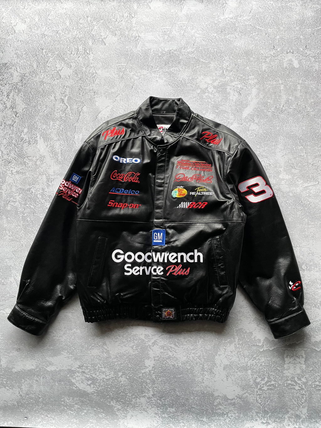 Vintage Dale Earnhardt NASCAR Good Wrench Black Leather Racing Jacket - L