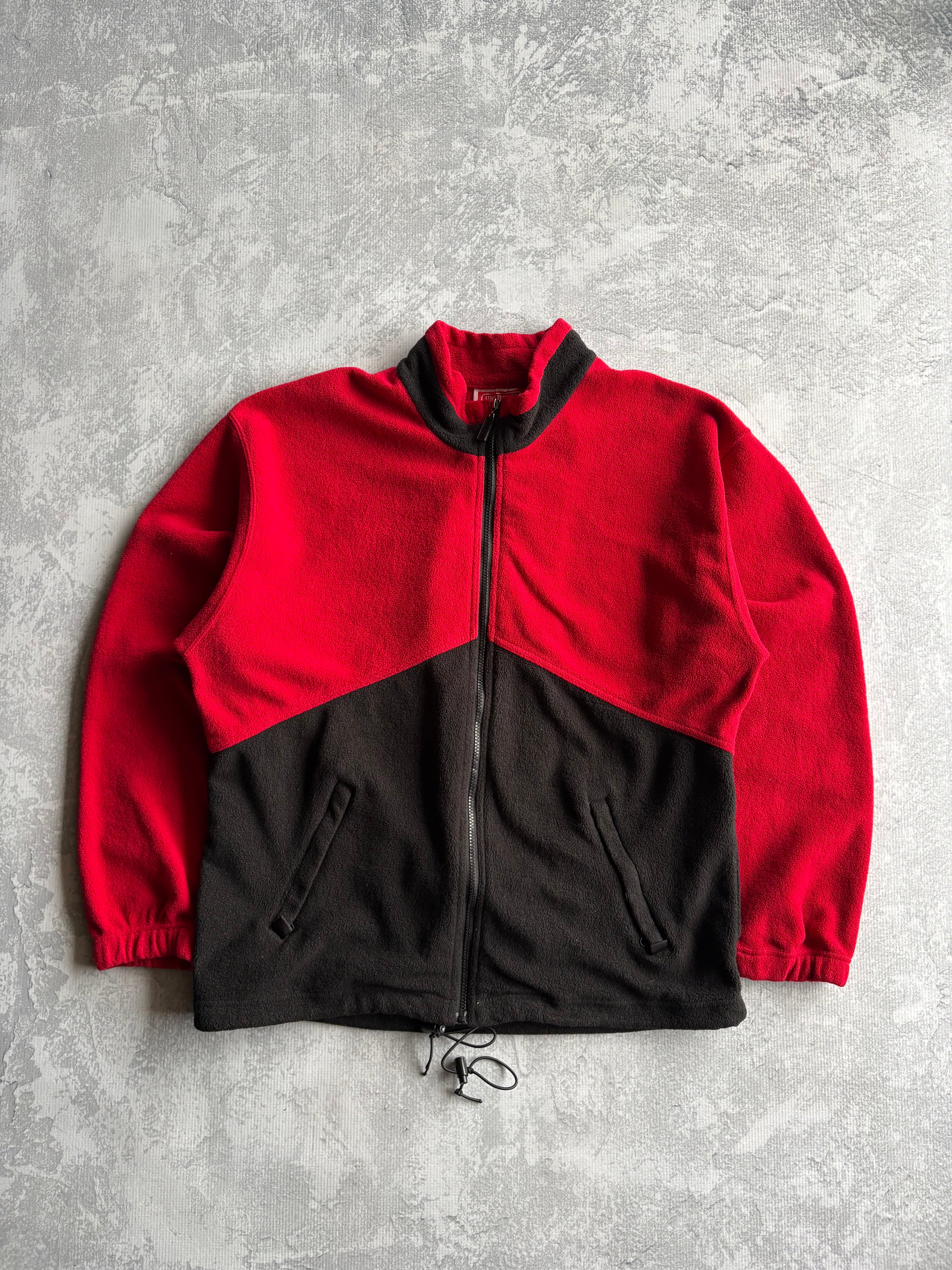 Vintage 90s Marlboro Zip Up Red Black Fleece Sweater - XL
