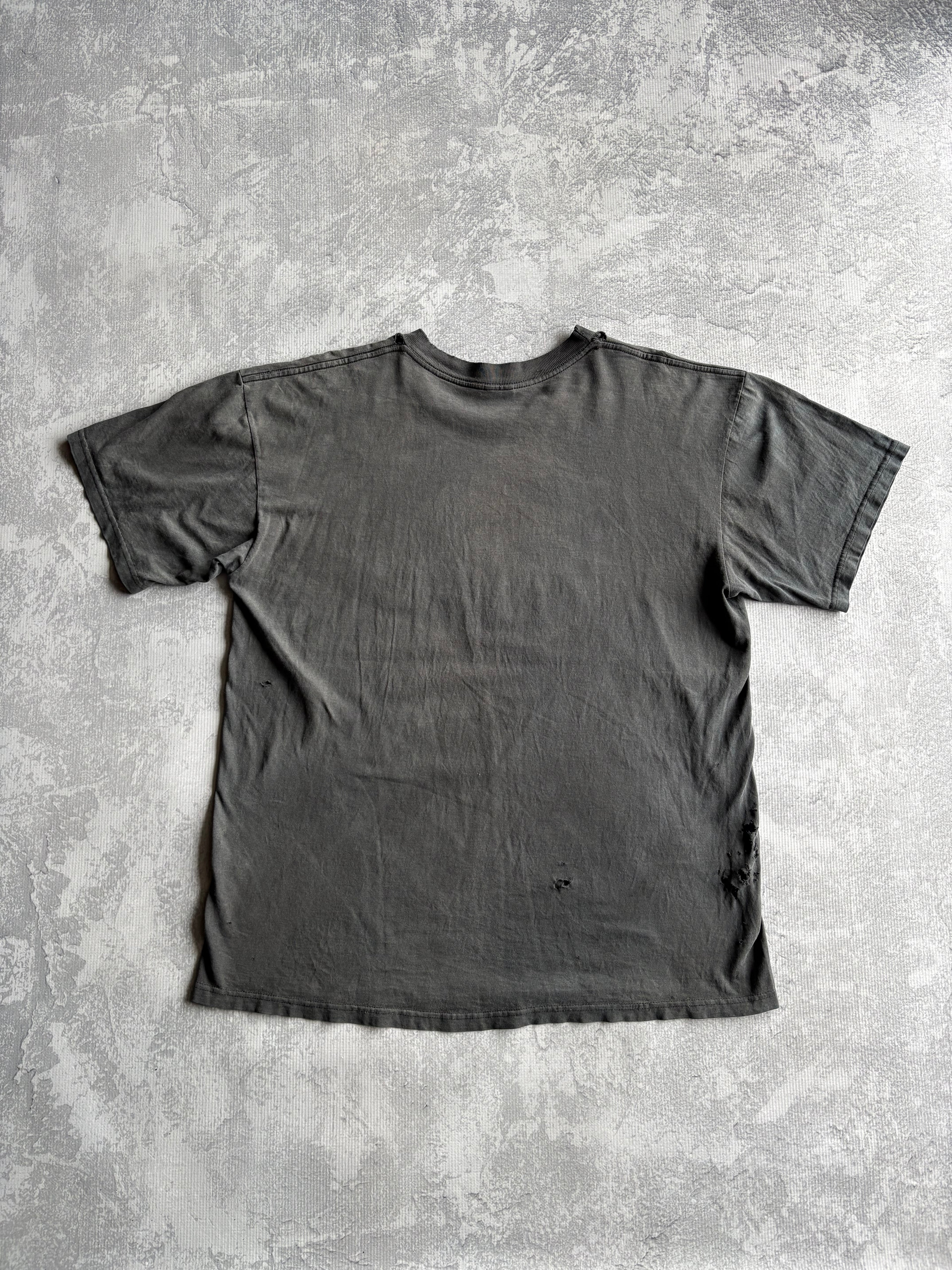 Vintage 90s Minnesota Vikings Spellout Logo Faded Black Tee Shirt - XL