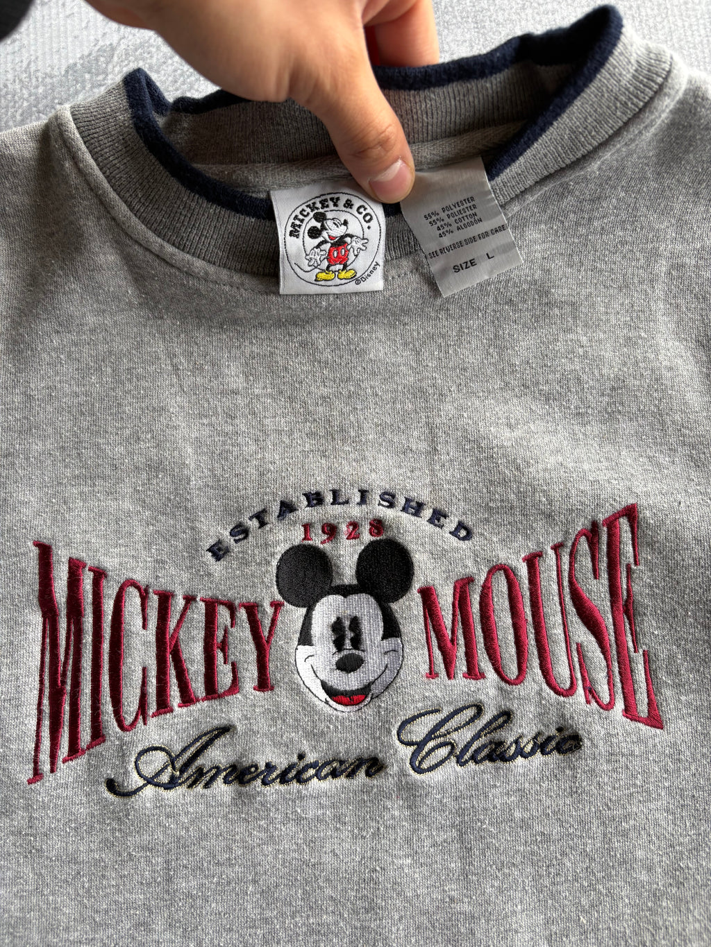Vintage 90s Disney Mickey Mouse Embroidered Grey Sweatshirt - L