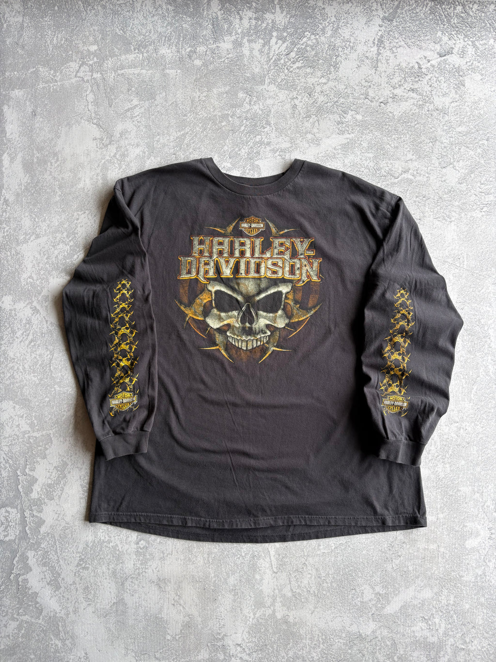 Vintage Harley Davidson Skull Black Longsleeve Tee Shirt - 3XL