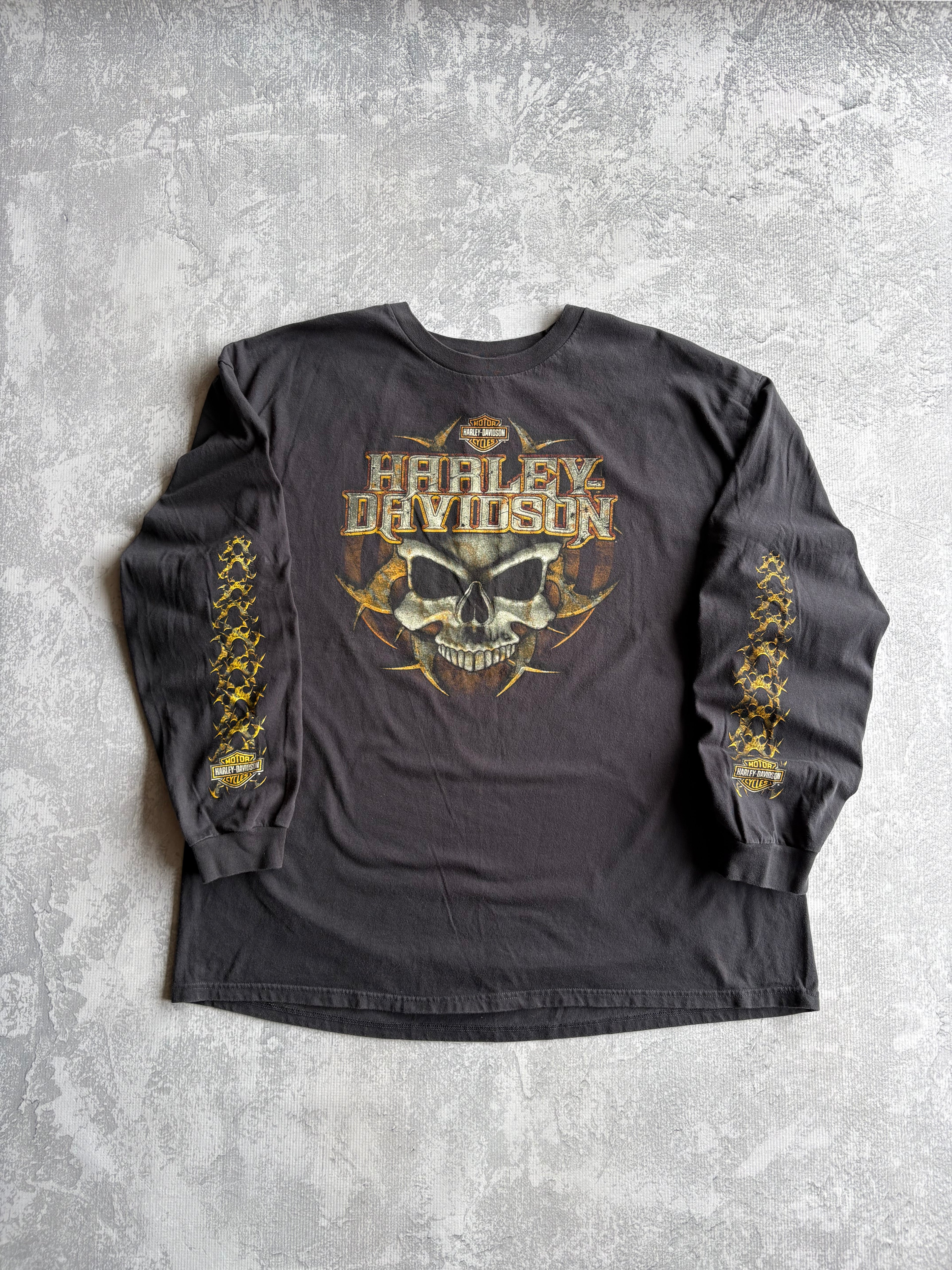 Vintage Harley Davidson Skull Black Longsleeve Tee Shirt - 3XL