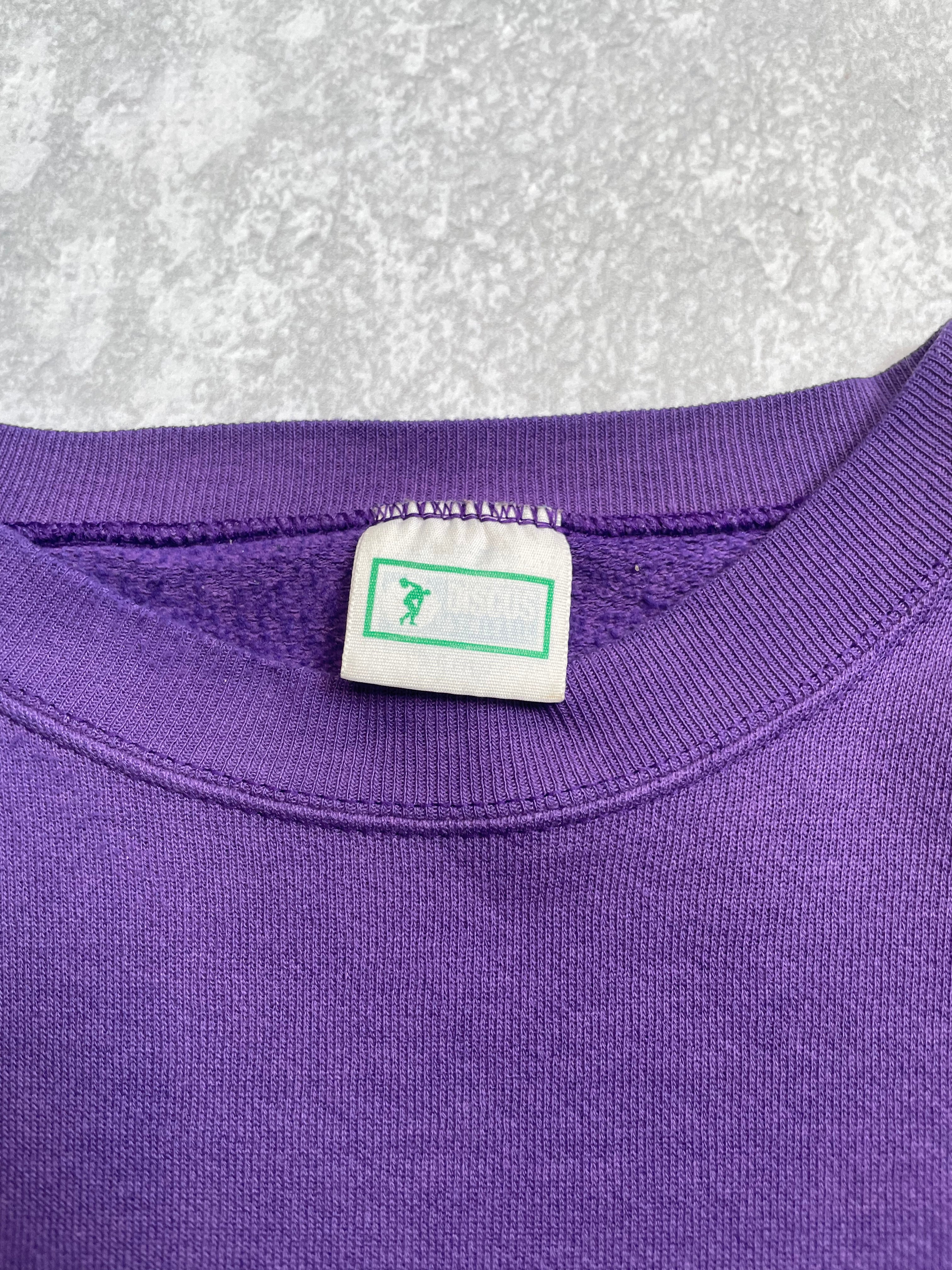 Vintage 90s Driscus Athletic Spellout Logo Purple Sweatshirt - L