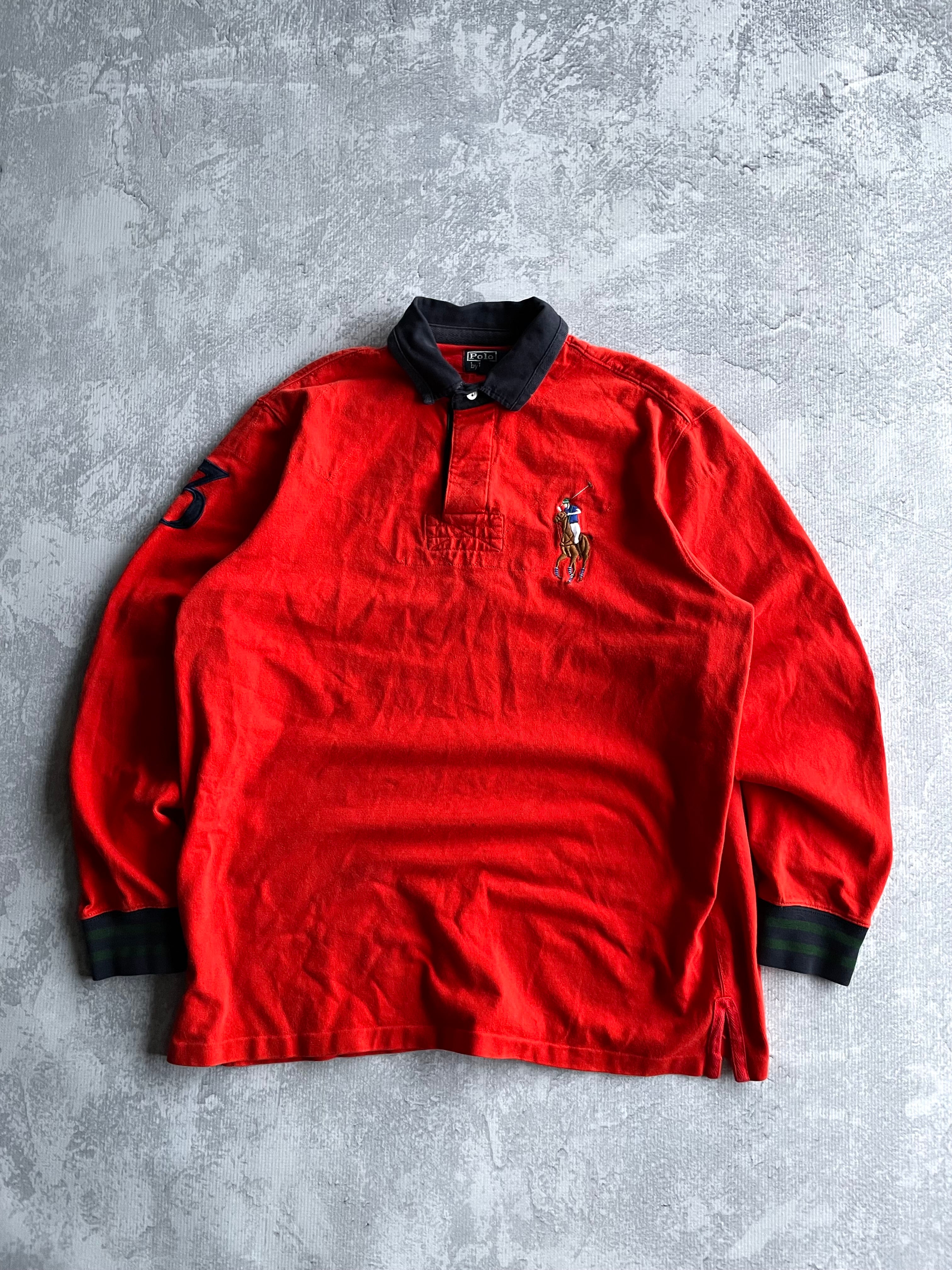 Vintage 90s Polo Ralph Lauren Orange Rugby Collard Longsleeve - L