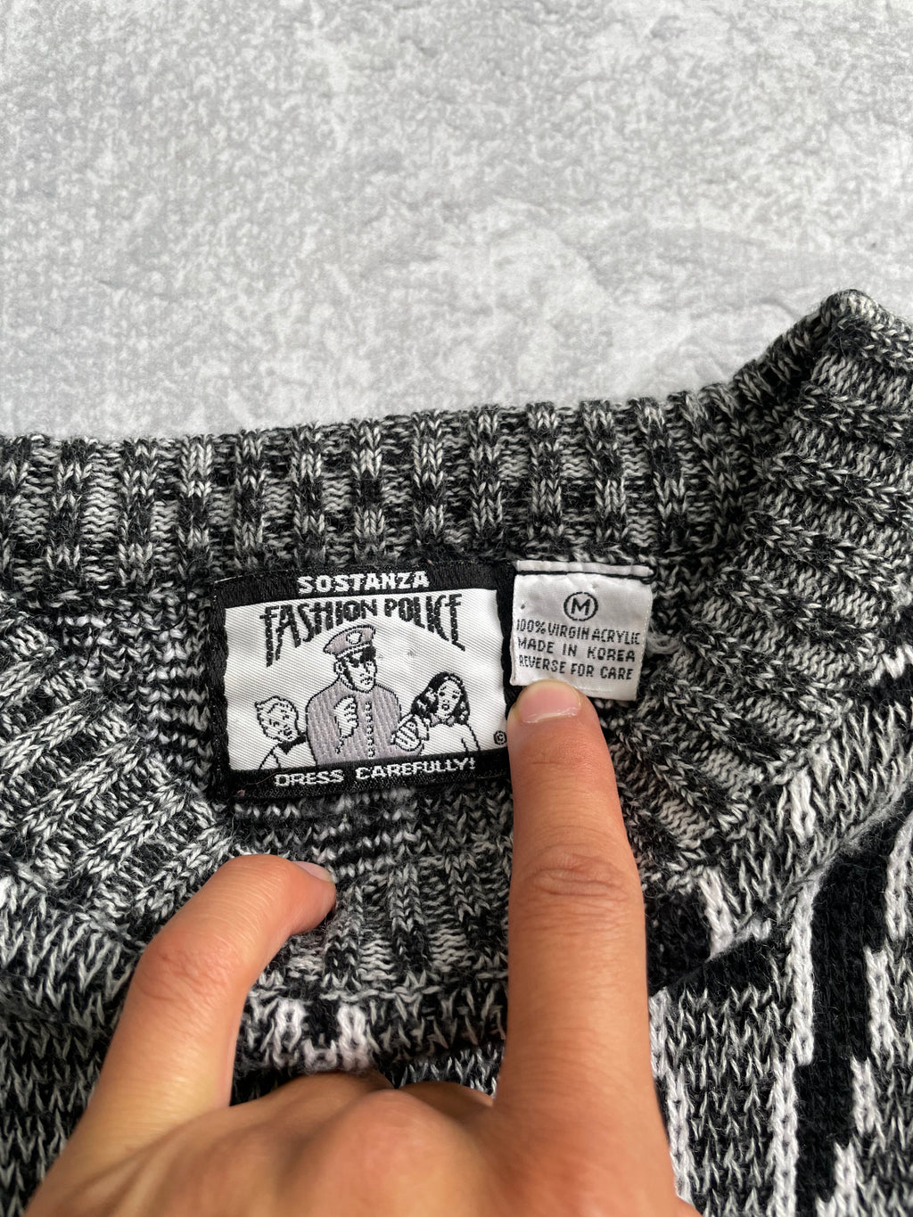 Vintage 1980s Sostanza Fashion Police Pullover Patterned Sweater - M