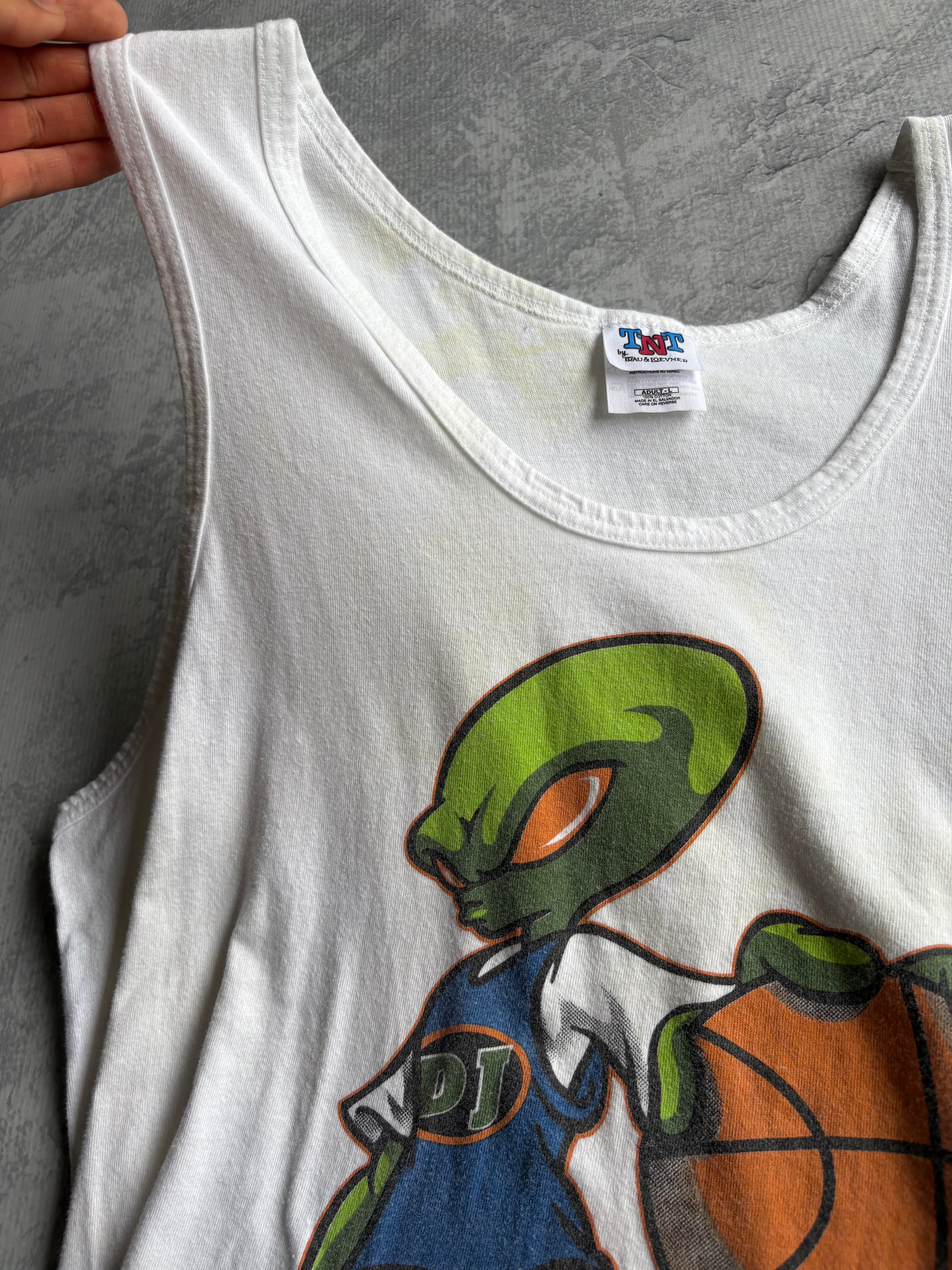 Vintage 90s Alien Basketball White Tank Top - L