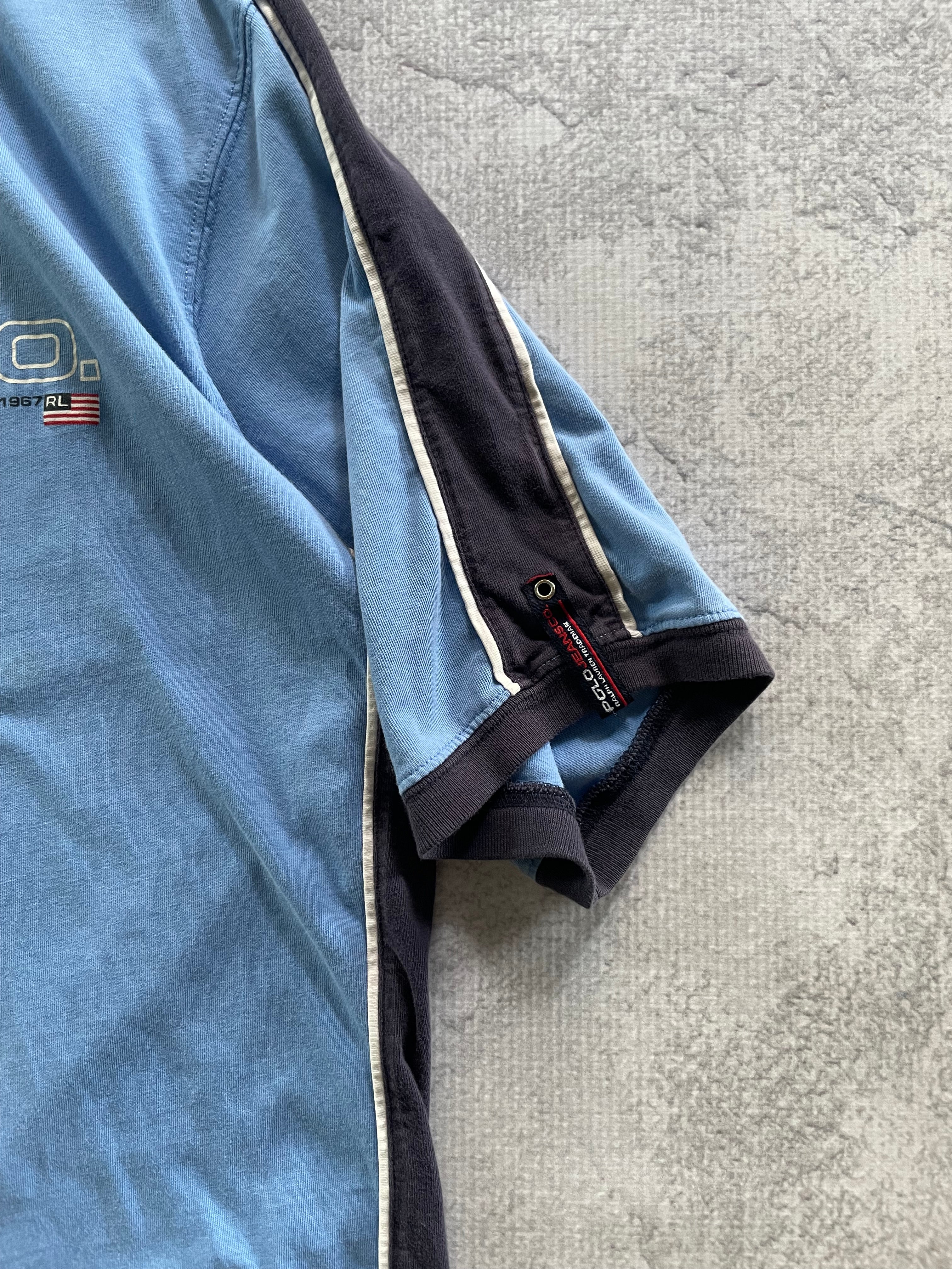 Vintage 90s Polo Jeans Co. Spellout Striped Tee Shirt - XL