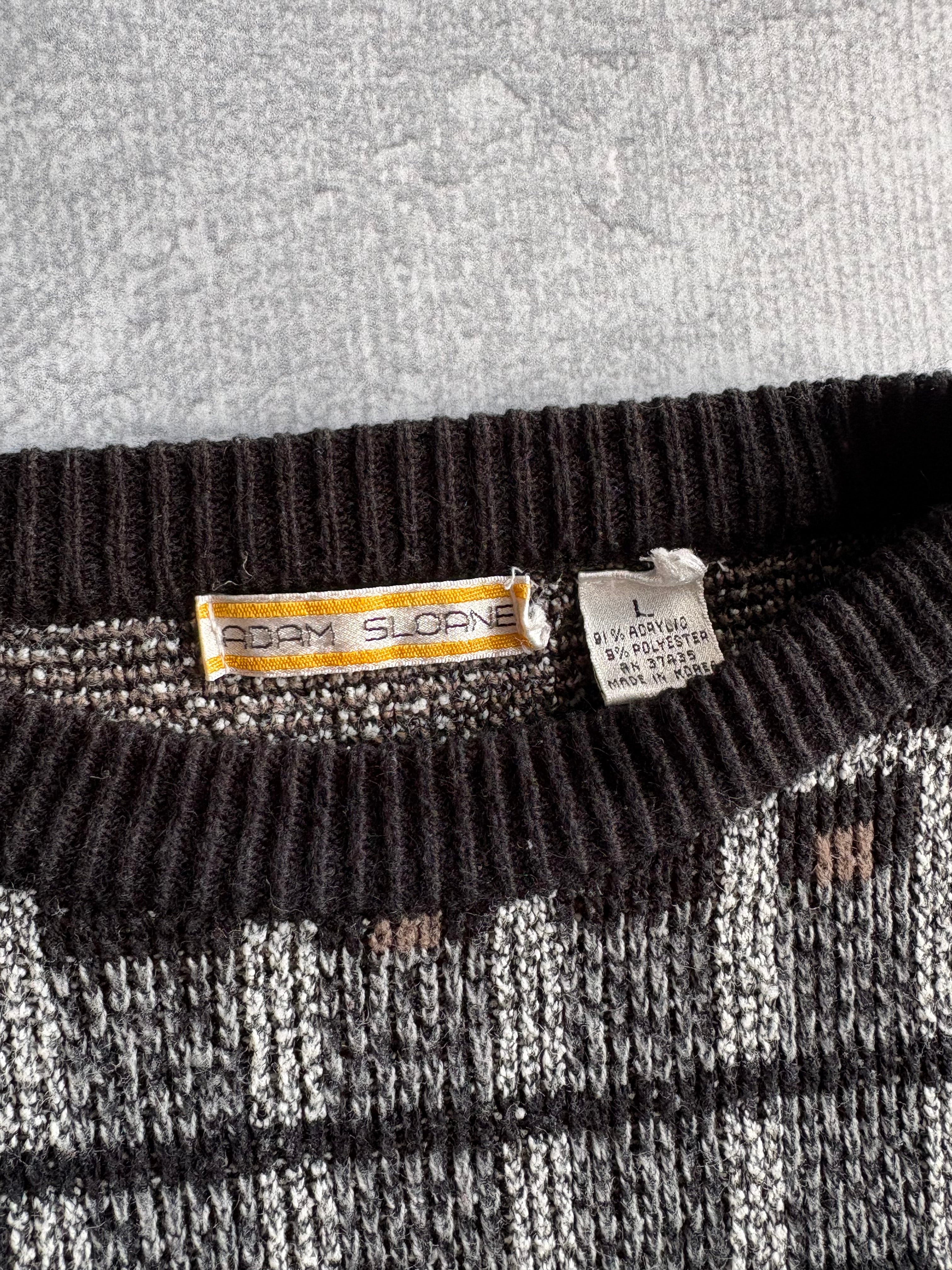 Vintage 90s Adam Sloane Abstract Geometric Black Knit Sweater - M