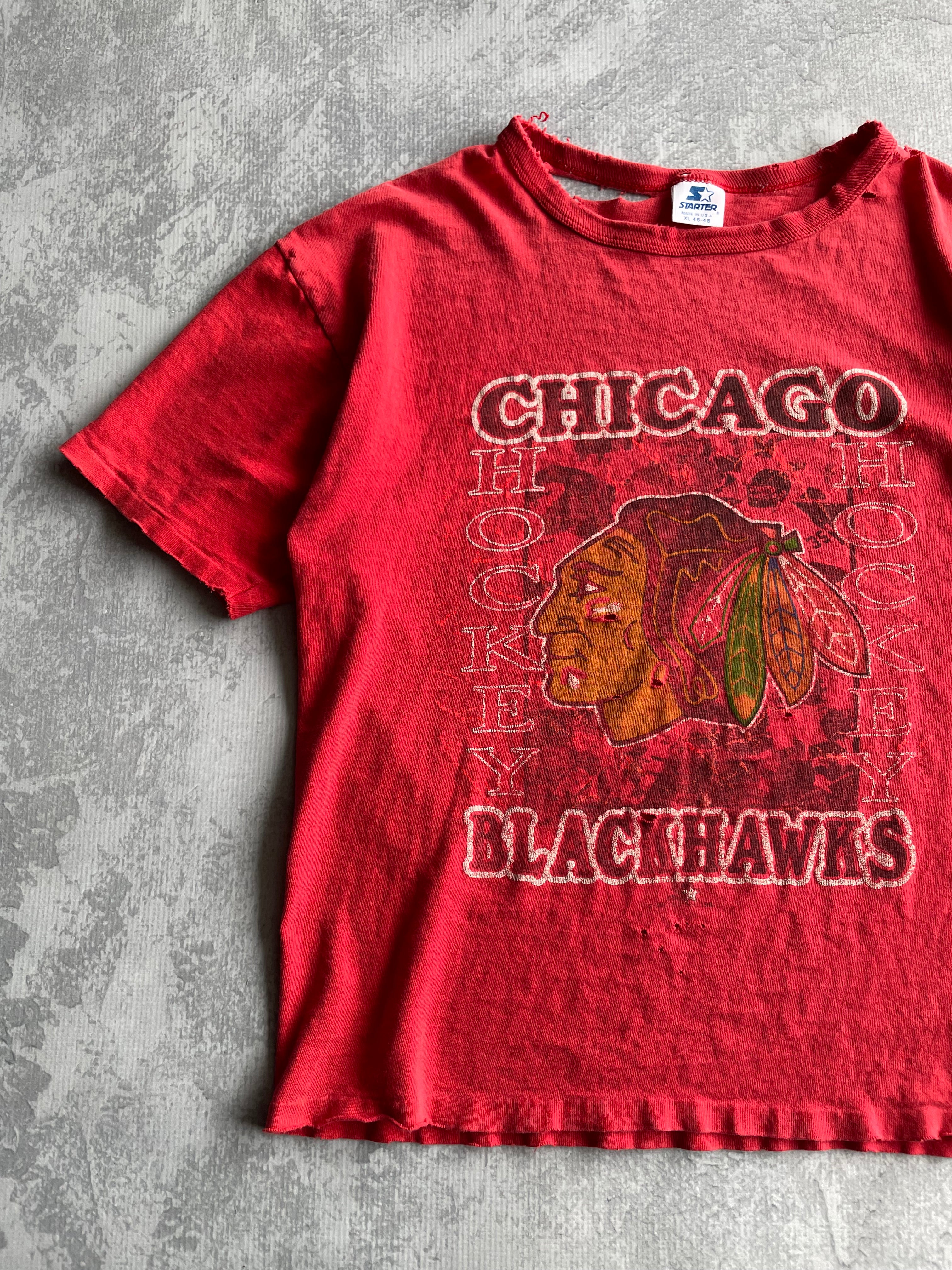 Vintage 90s Starter Chicago Blackhawks NHL Thrashed Tee Shirt - XL