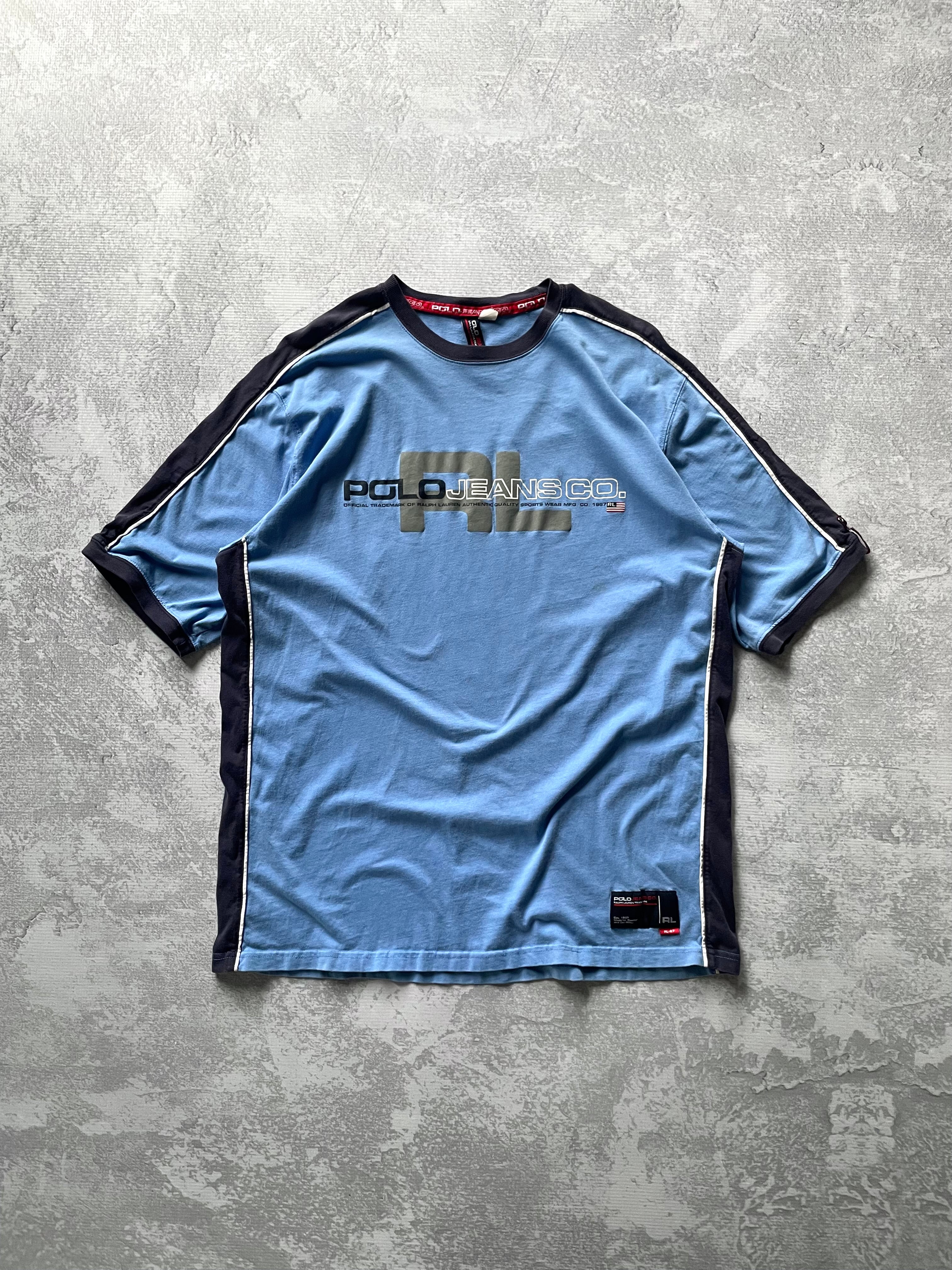 Vintage 90s Polo Jeans Co. Spellout Striped Tee Shirt - XL