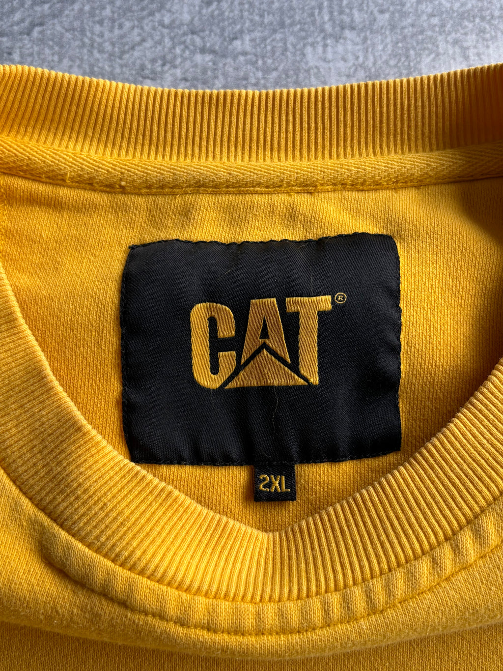 Vintage Caterpillar Spellout Yellow Crewneck Sweater - 2XL