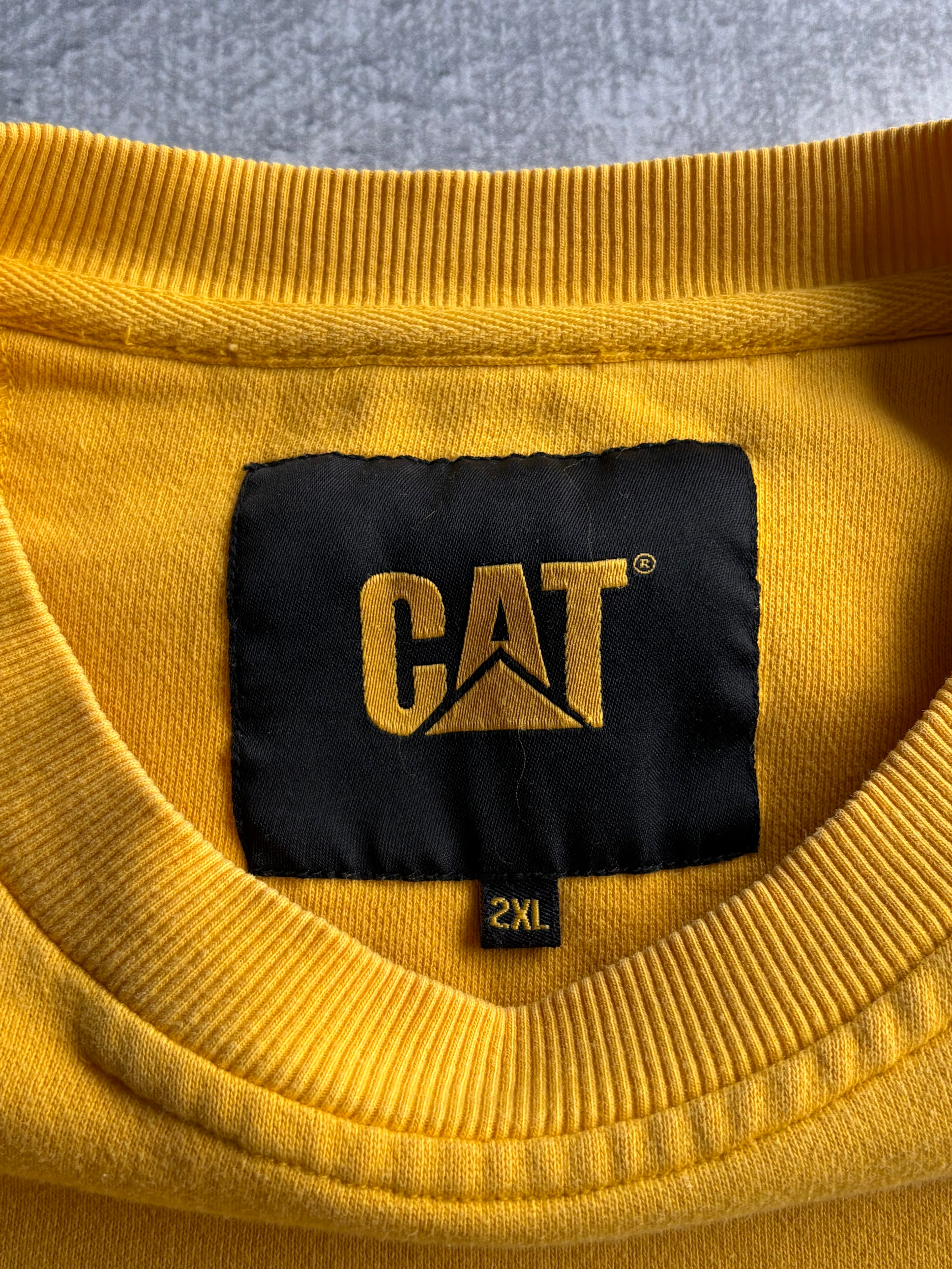 Vintage Caterpillar Spellout Yellow Crewneck Sweater - 2XL