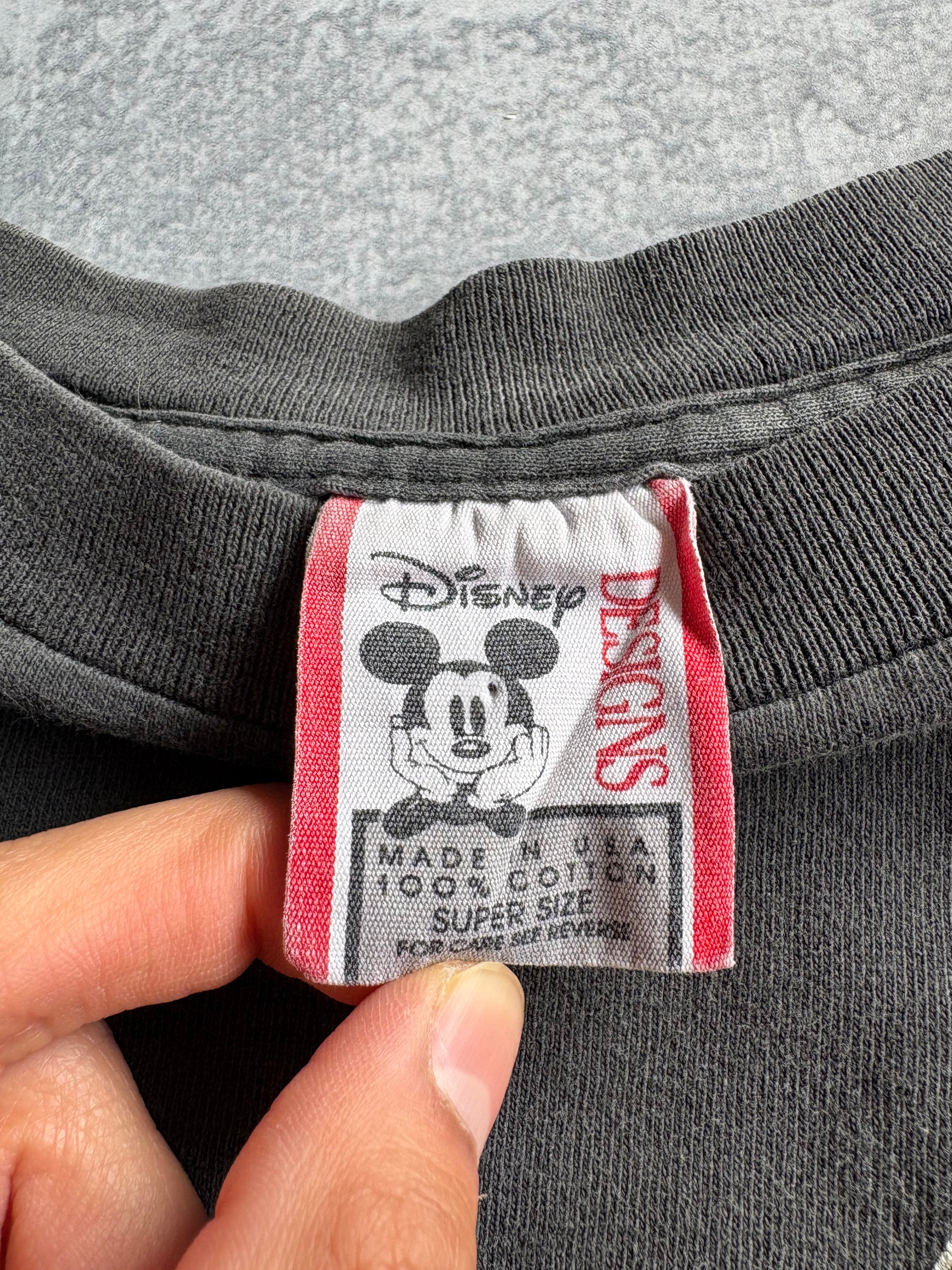 Vintage 90s Disney Designs Mickey Mouse Big Print Faded Black Tee Shirt - 2XL