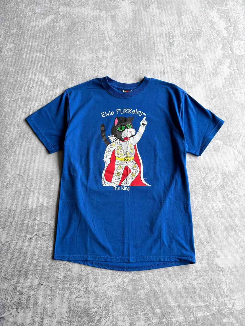 Vintage 90s Elvis Presley Cat Blue Tee Shirt - L