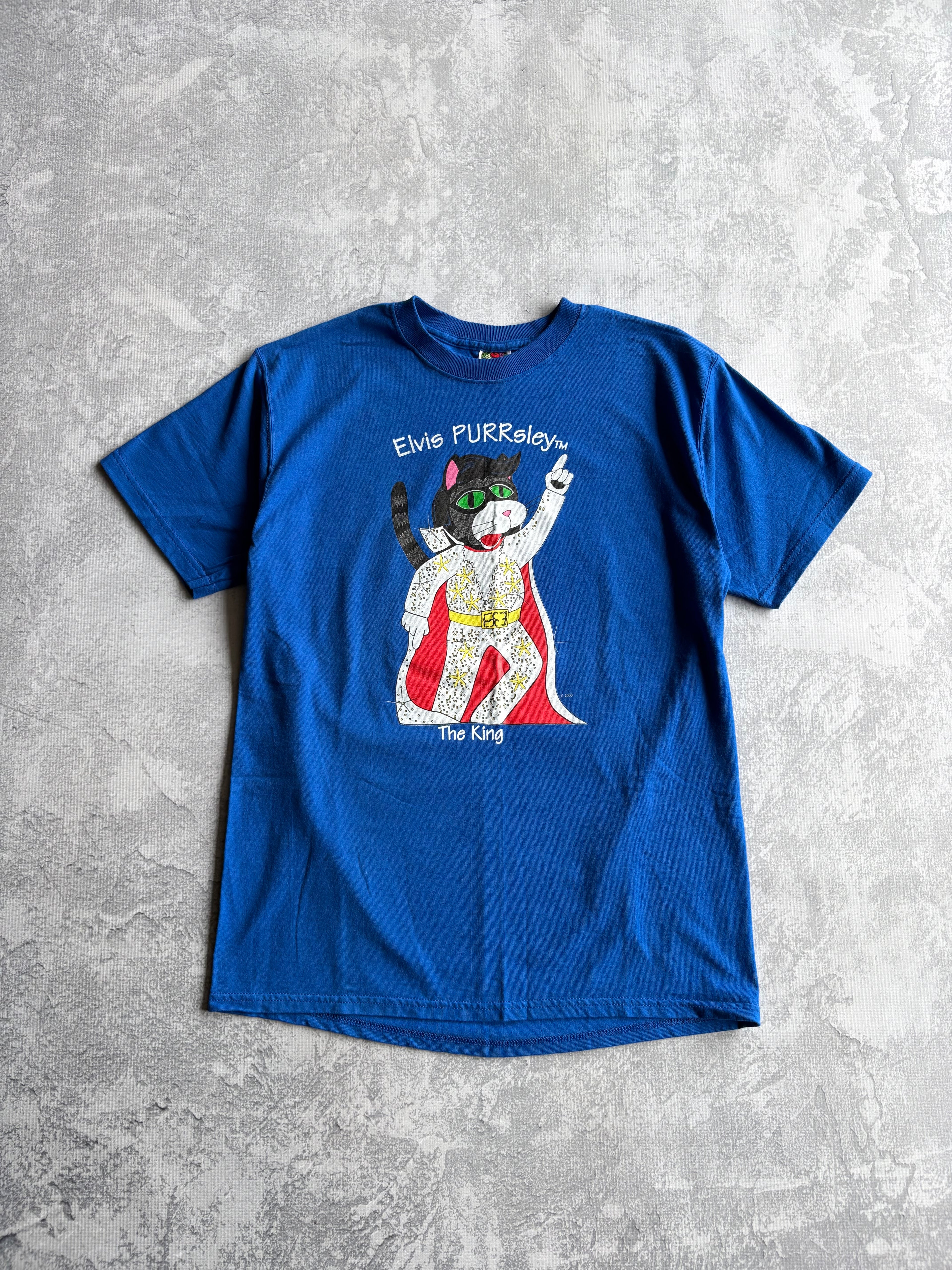 Vintage 90s Elvis Presley Cat Blue Tee Shirt - L