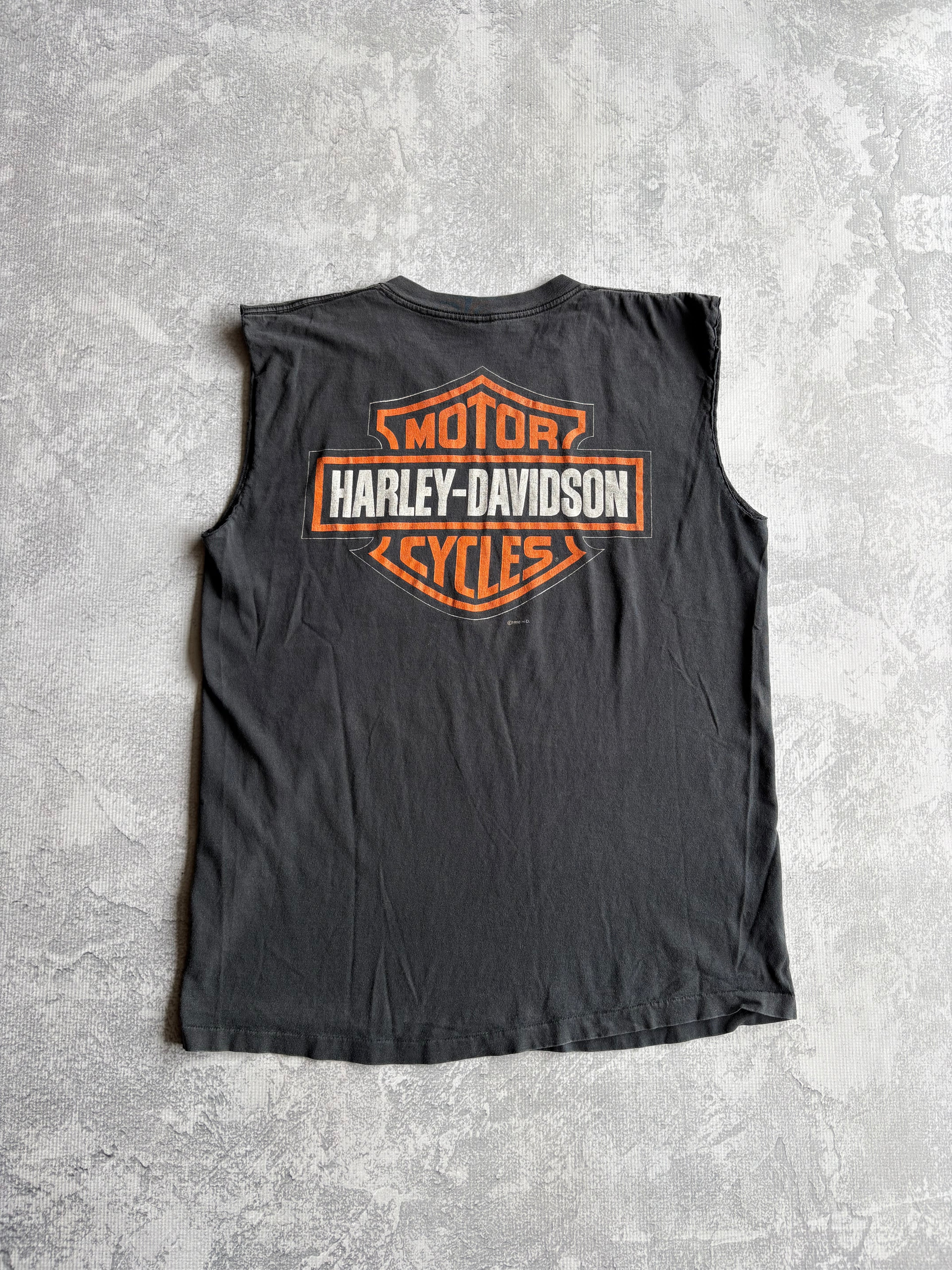 Vintage 1996 Harley Davidson Eagle Biker Faded Black Tank Top - L