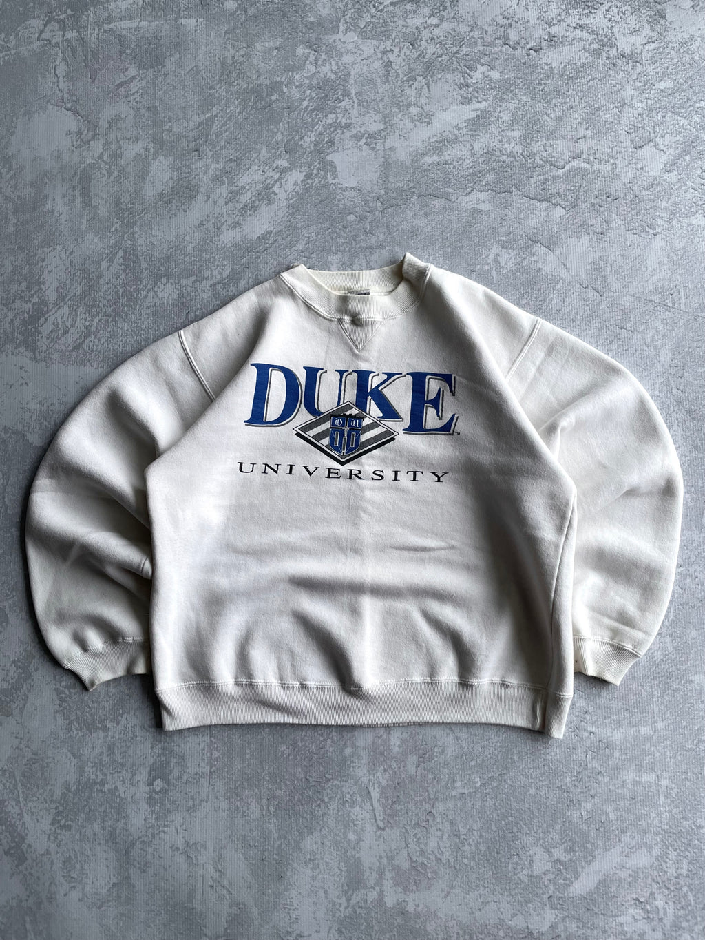 Vintage Duke University Spellout White Crewneck - L