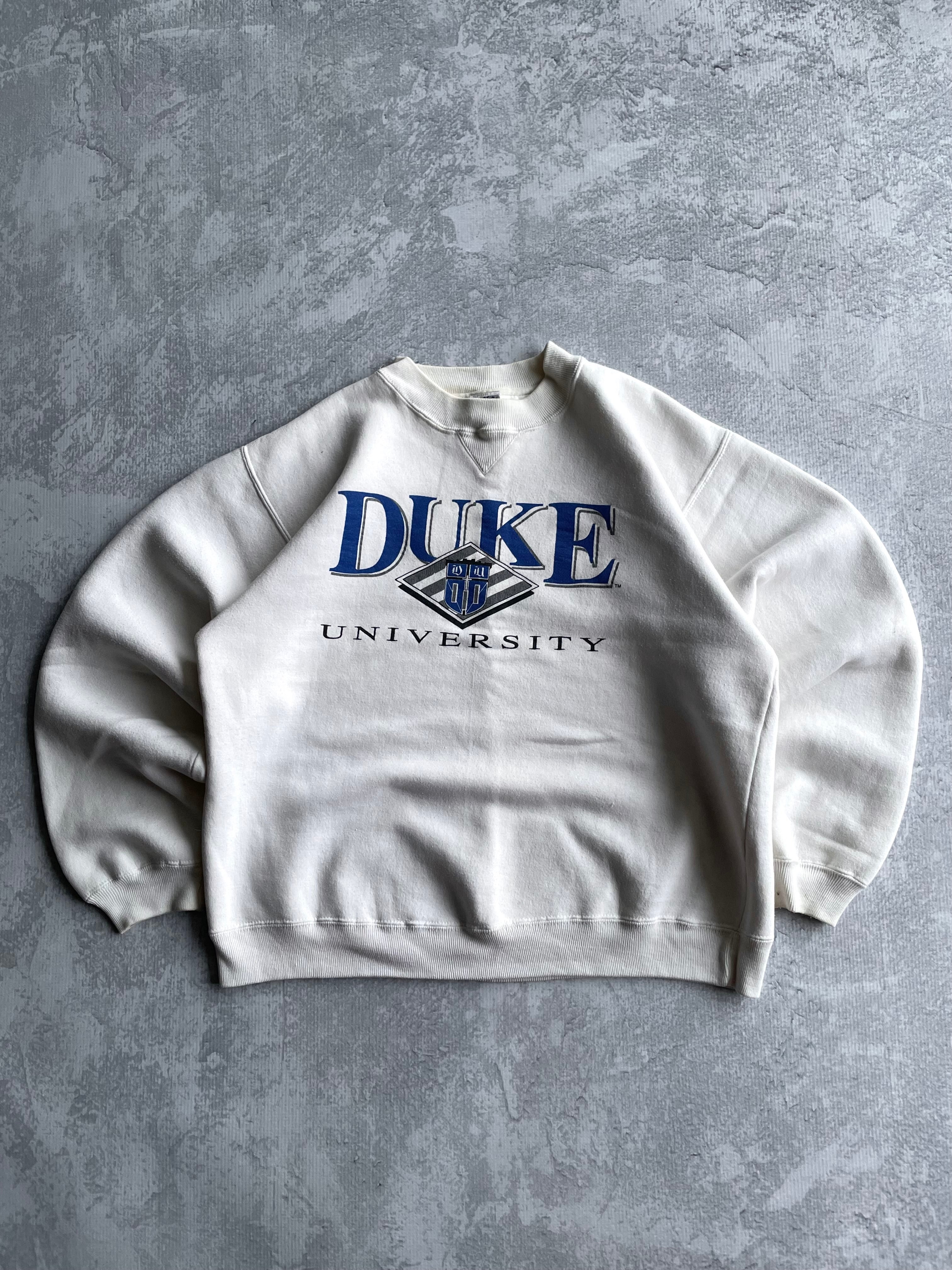 Vintage Duke University Spellout White Crewneck - L