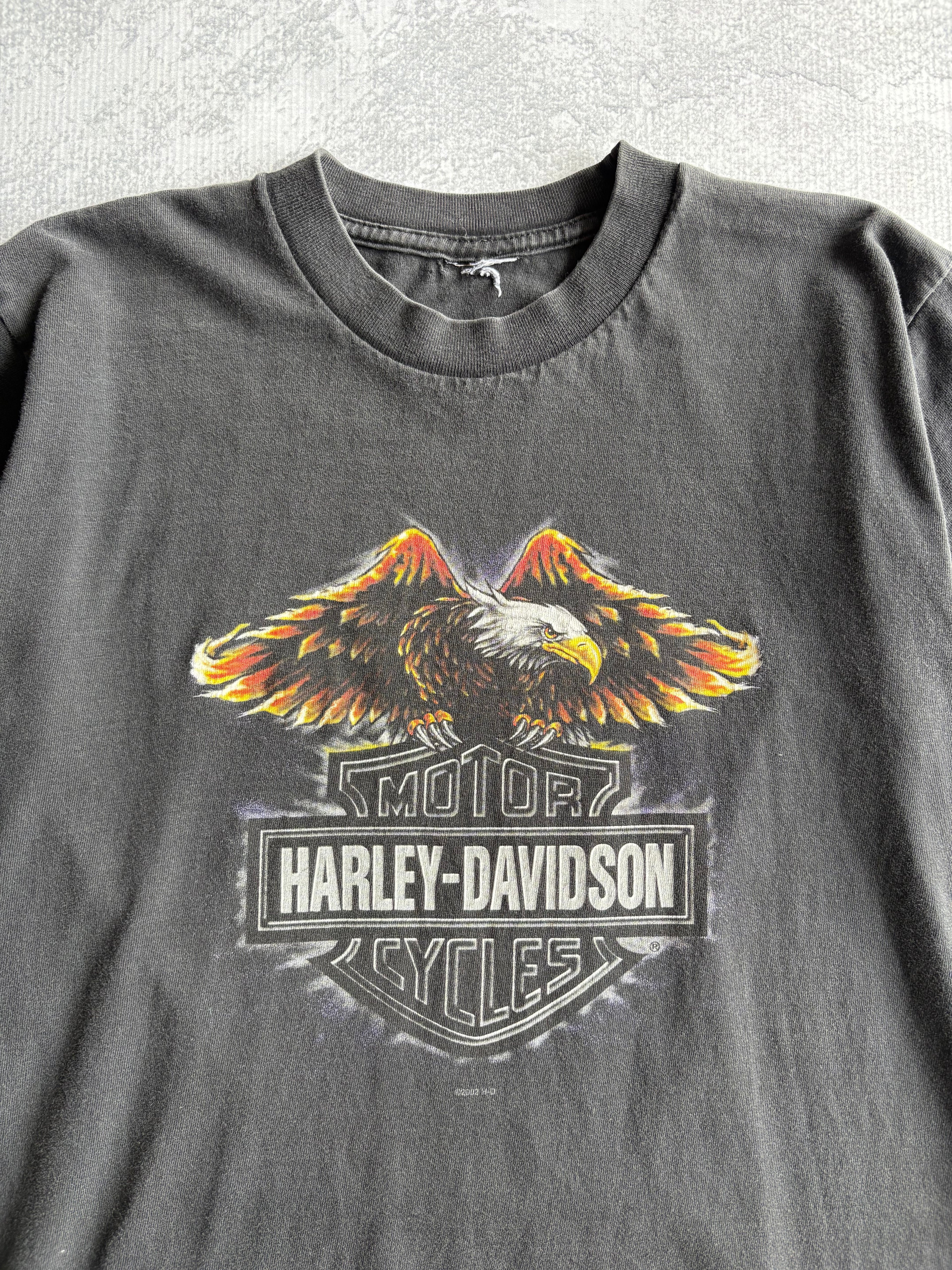 Vintage Harley Davidson Logo Eagle Faded Black Tee Shirt - L