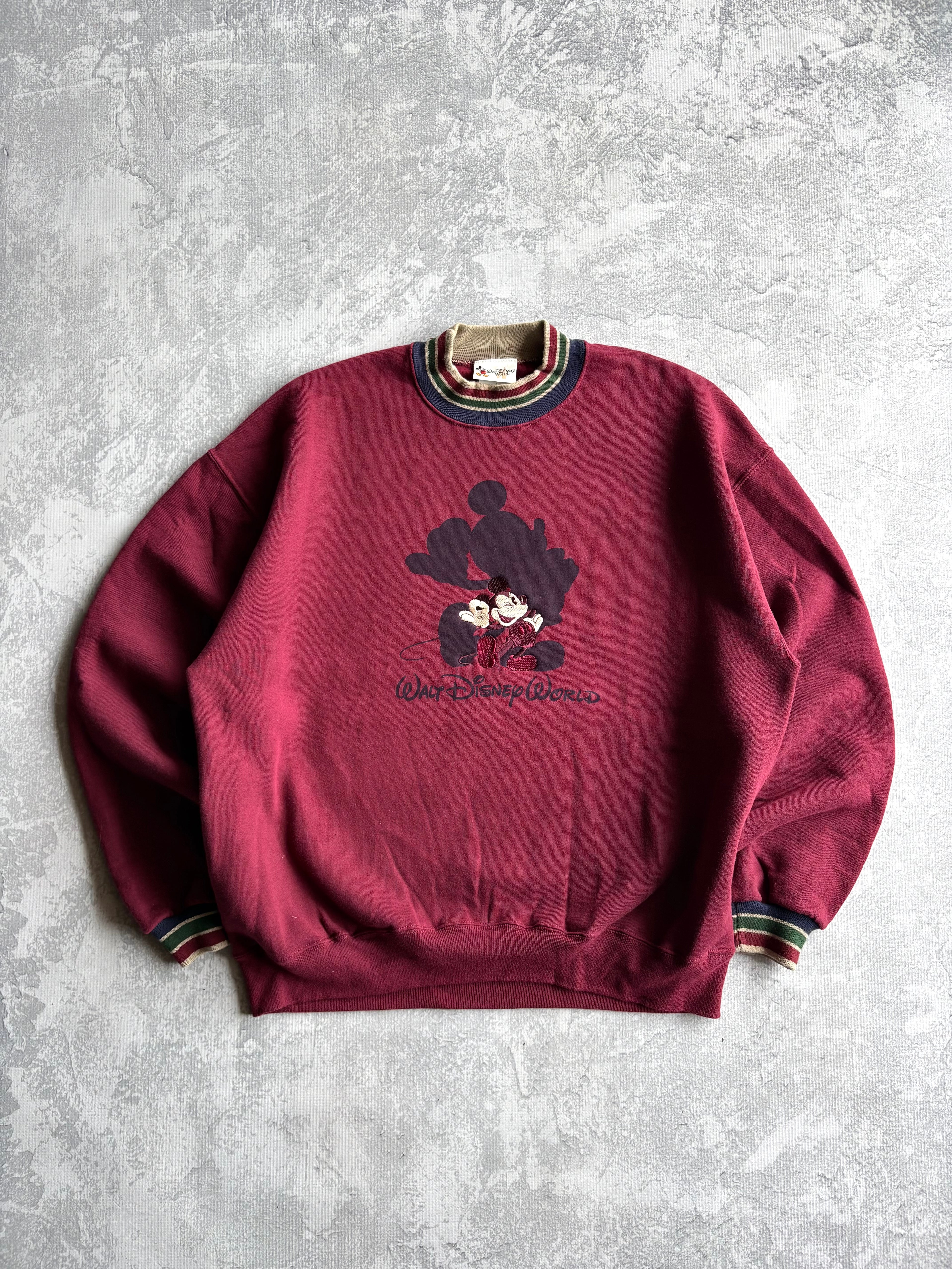 Vintage 90s Disney Mickey Mouse Embroidered Burgundy Sweatshirt - XL