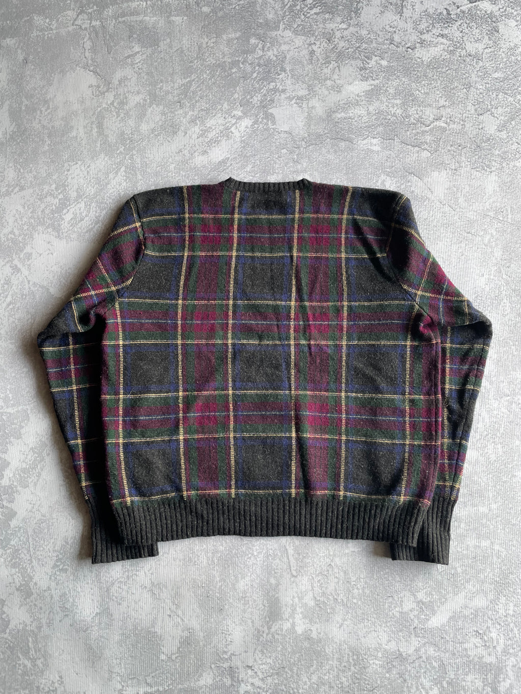 Vintage 90s Polo Knit Wool Plaid Sweater - XL