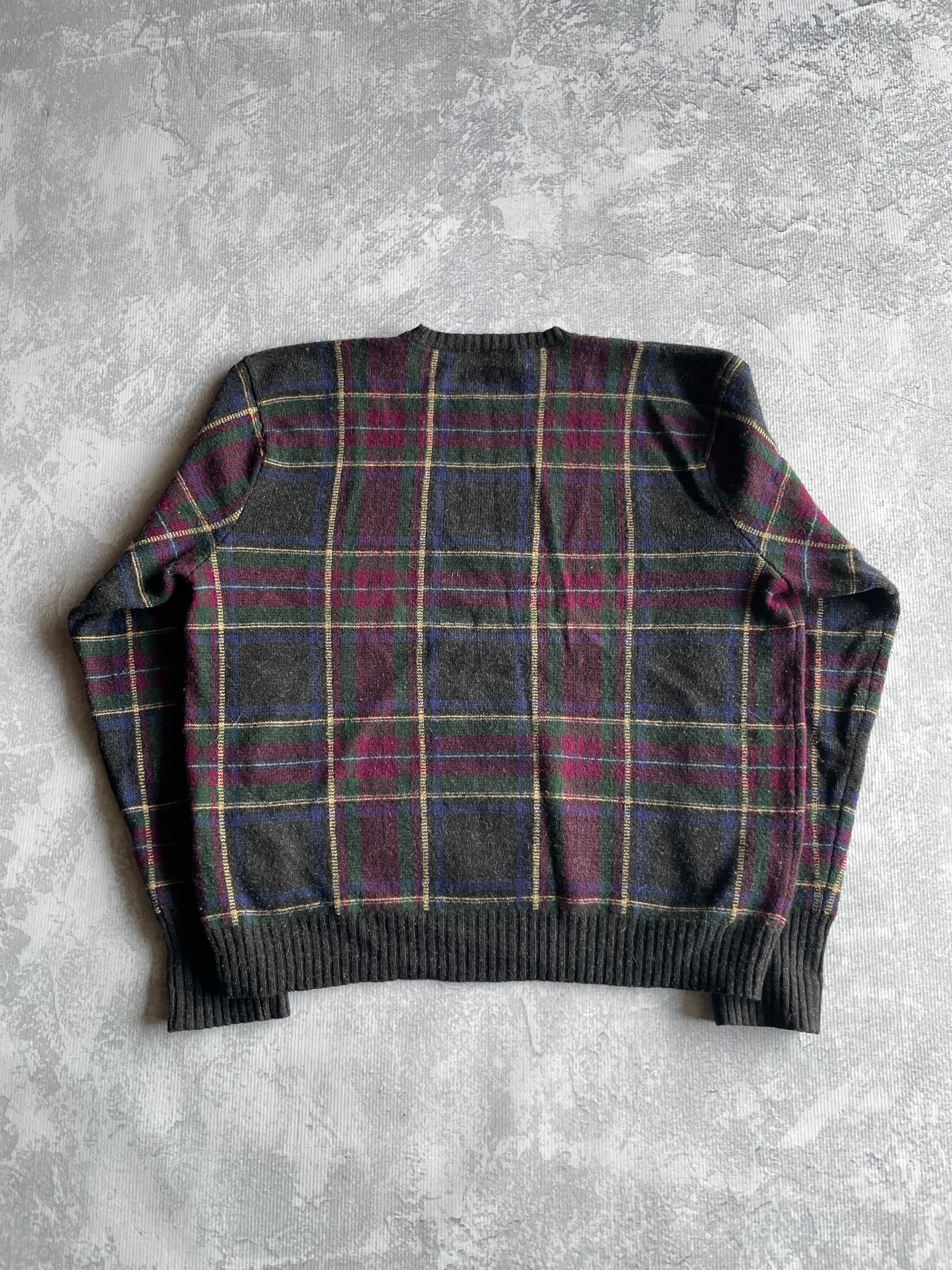 Vintage 90s Polo Knit Wool Plaid Sweater - XL