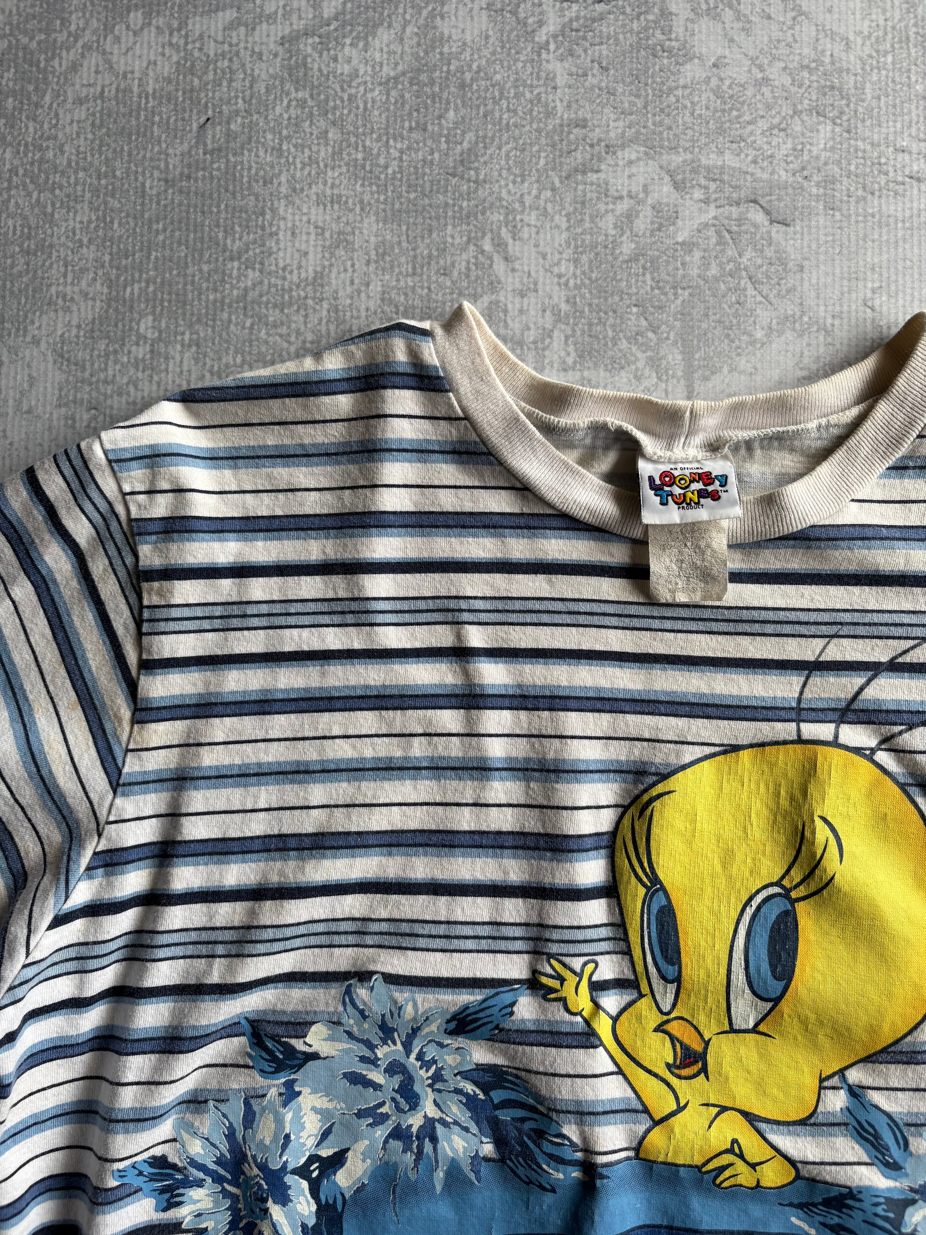 Vintage 90s Tweety Blues Striped Tee Shirt - XL