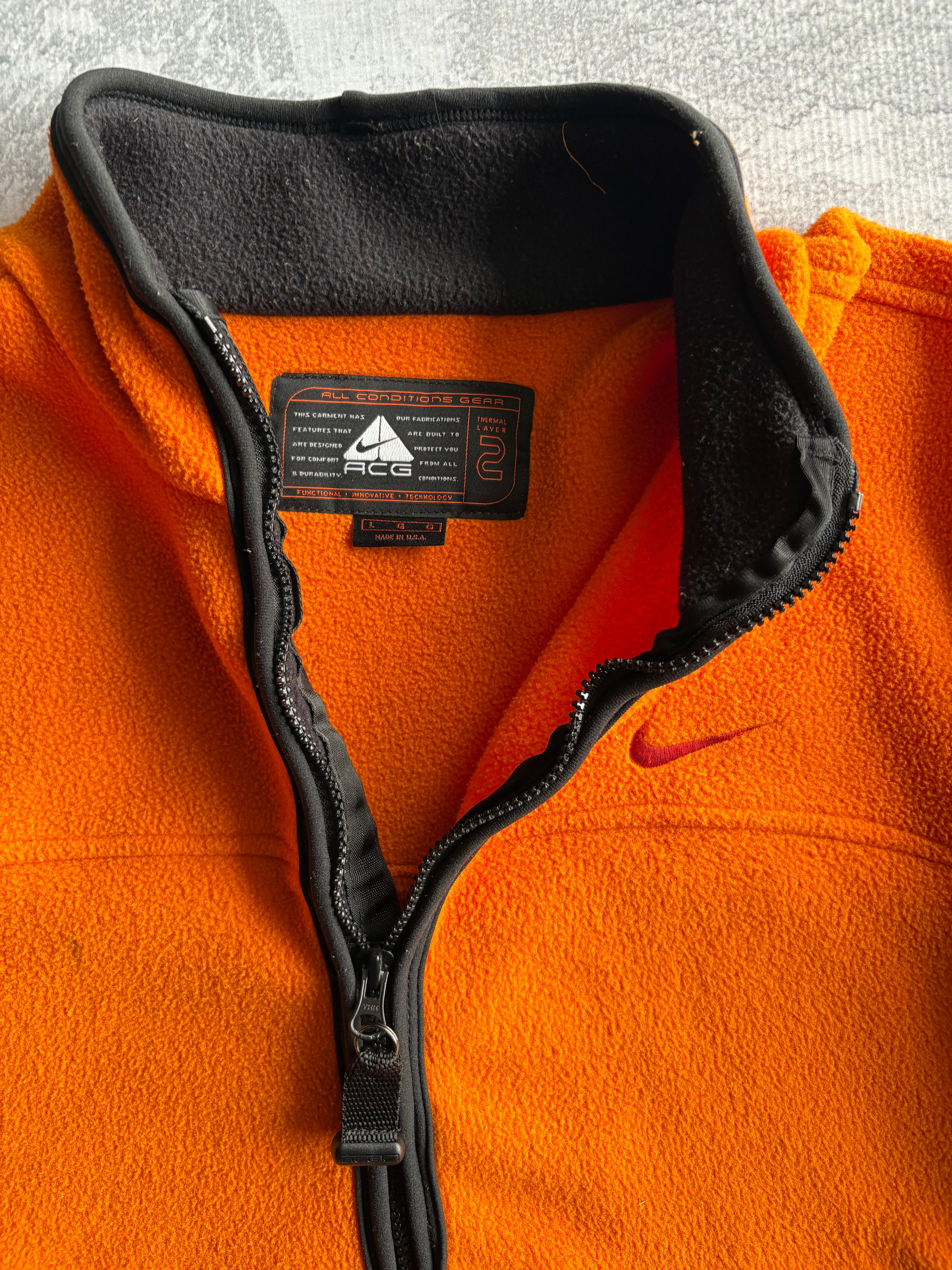 Vintage Nike ACG Quarter Zip Orange Fleece Sweater - L