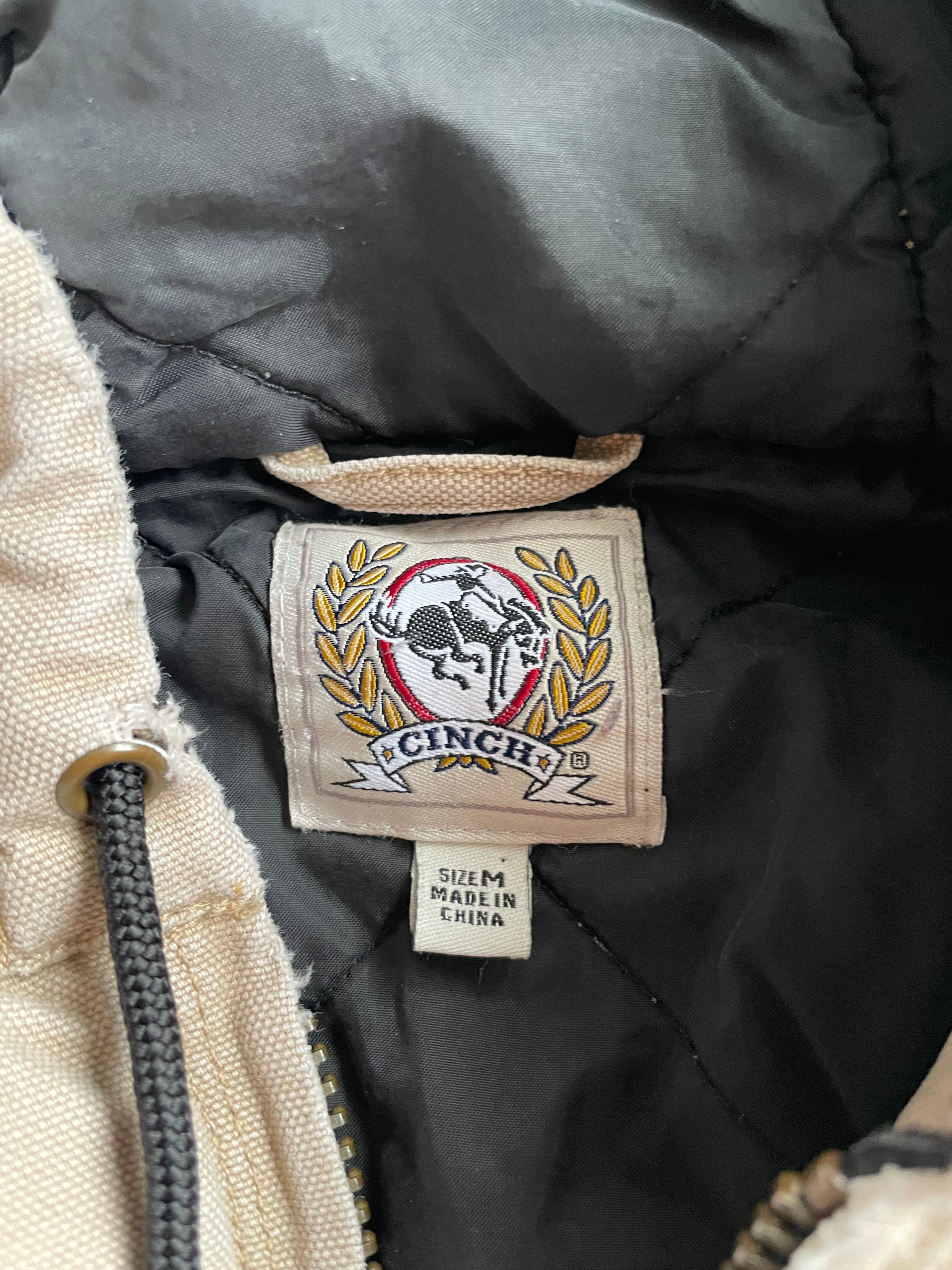 Vintage Cinch Carhartt Style Thrashed Beige/Brown Worker Hooded Jacket - M