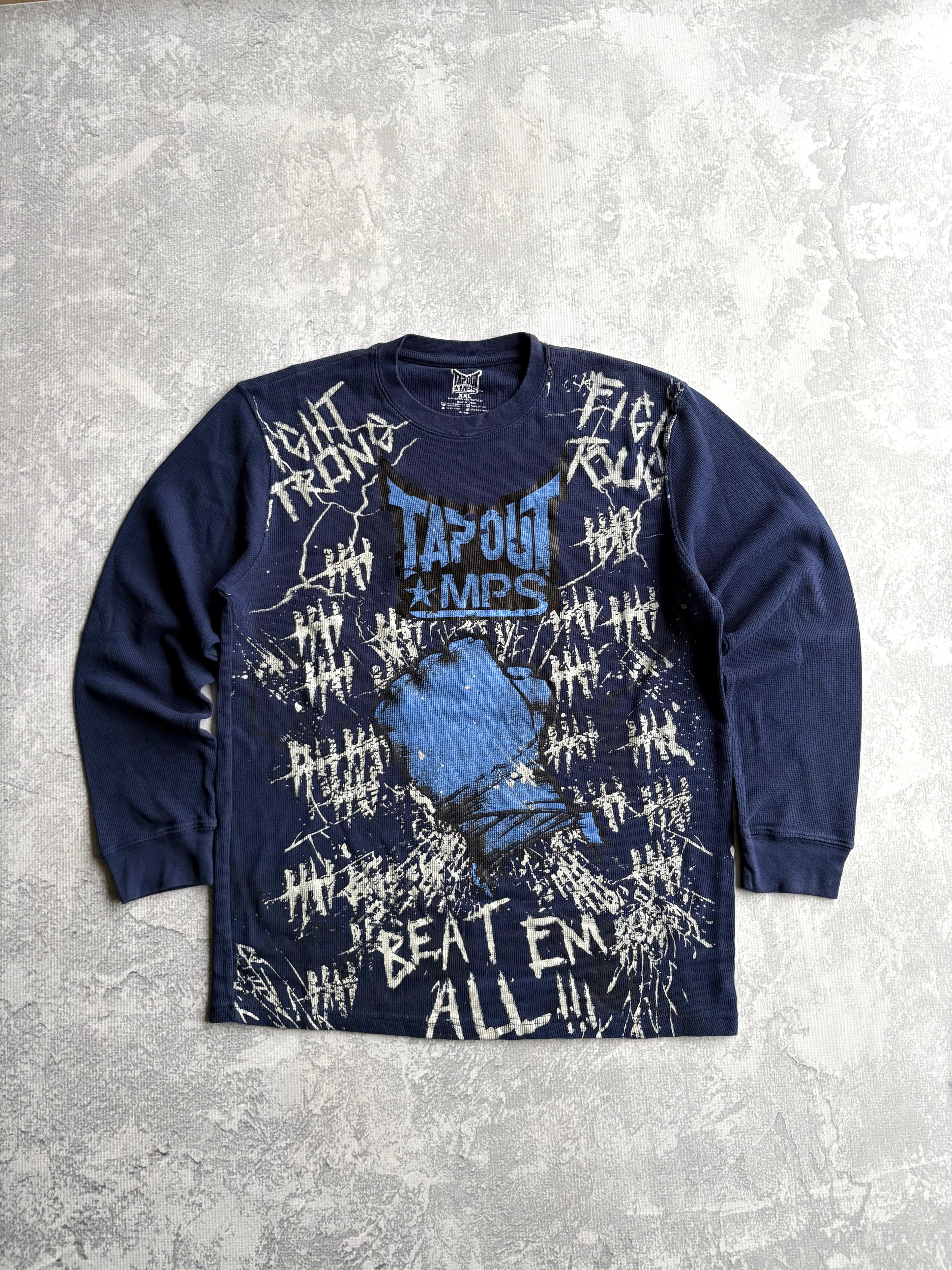 Vintage Y2K Tapout Thermal Longsleeve Blue Tee Shirt - 2XL