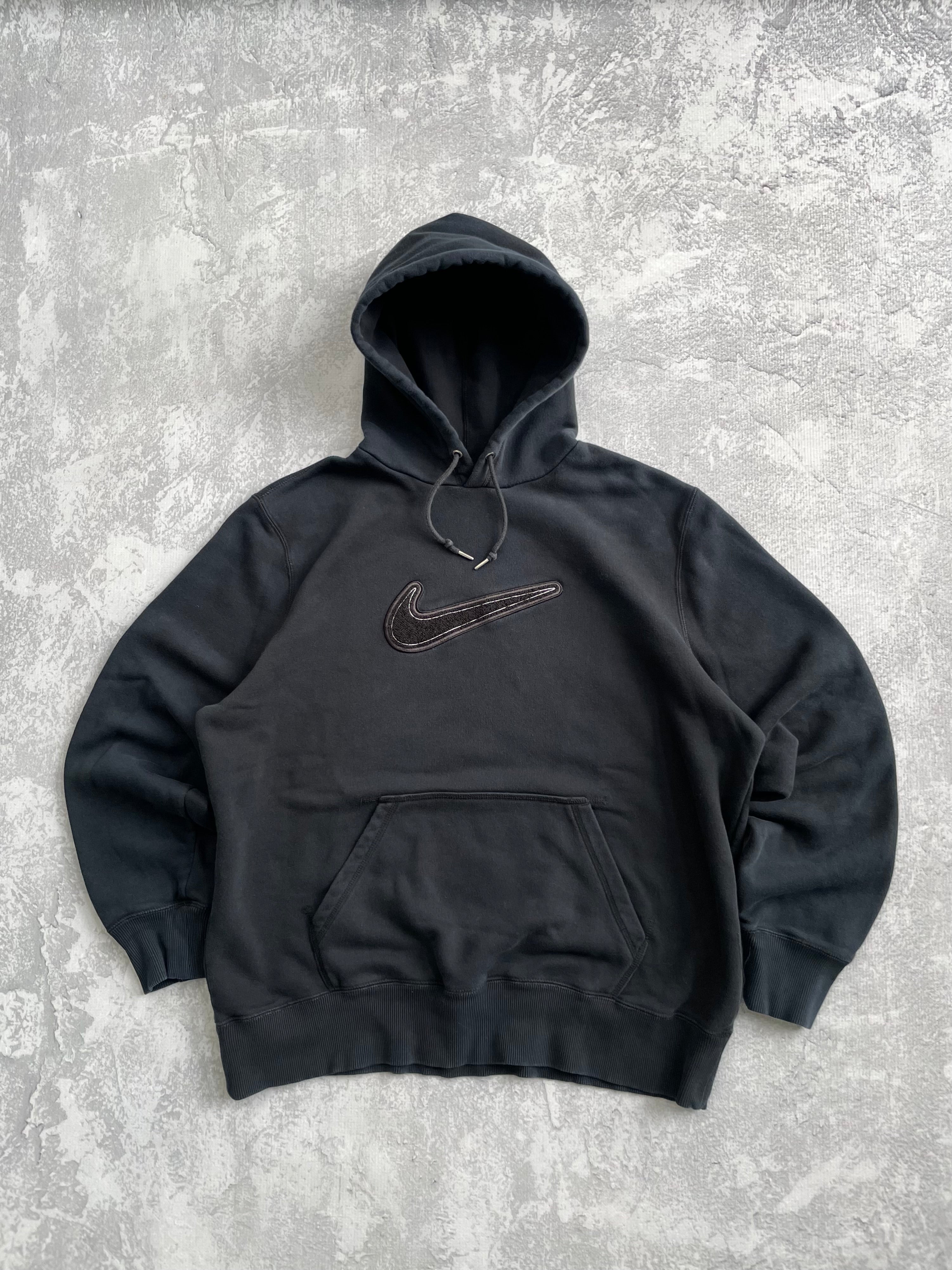 Y2k 2000s Nike Center Swoosh Black Hoodie - XL