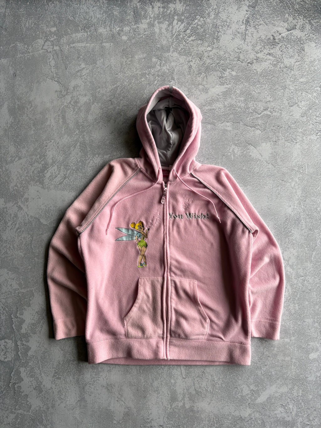 Vintage 90s Disney Tinker Bell Fleece Pink Full Zip Hoodie - S