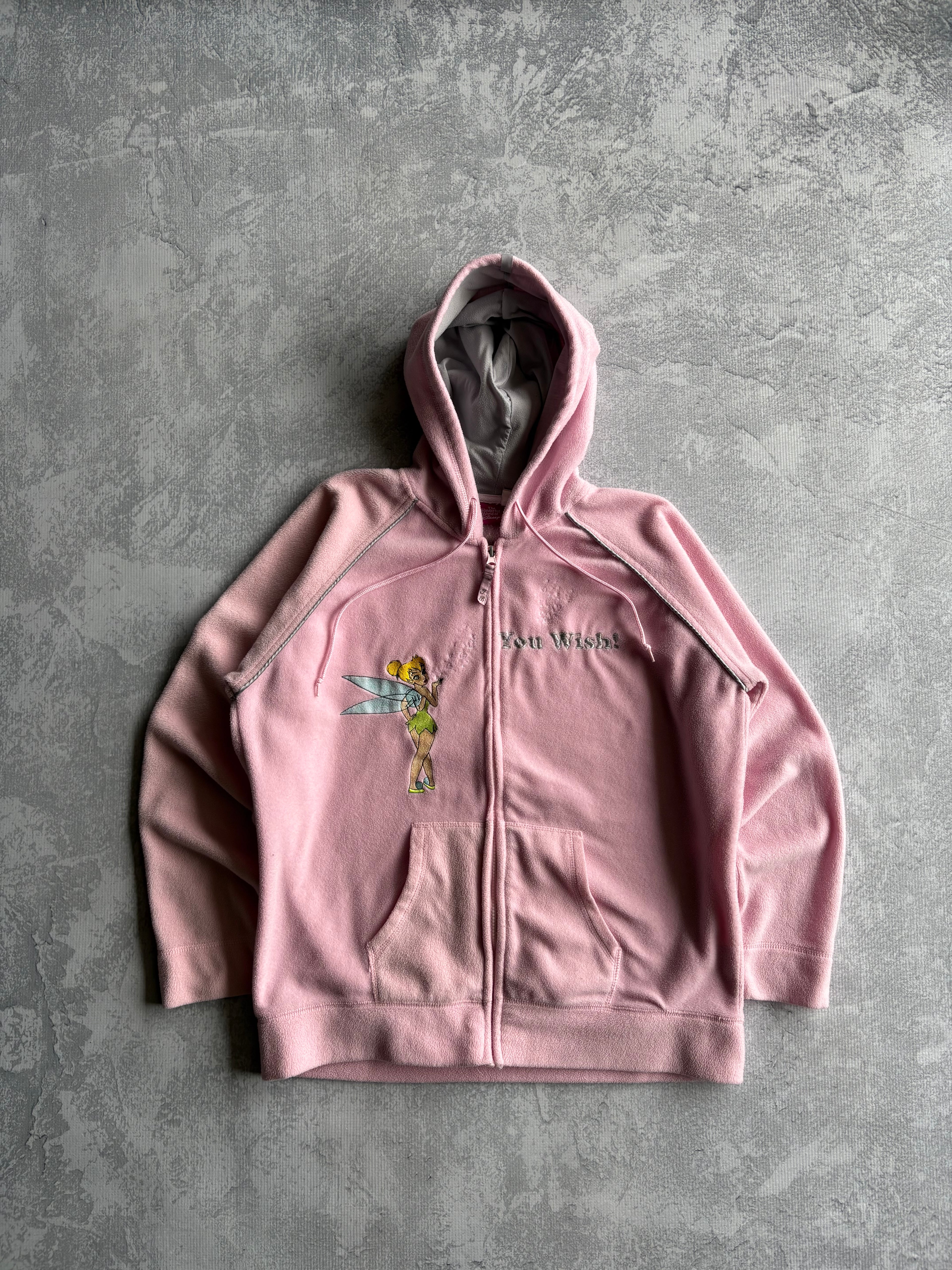 Vintage 90s Disney Tinker Bell Fleece Pink Full Zip Hoodie - S