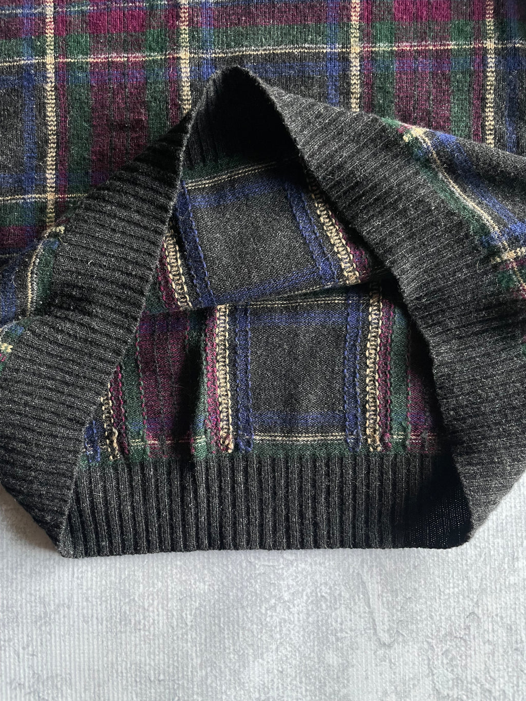 Vintage 90s Polo Knit Wool Plaid Sweater - XL