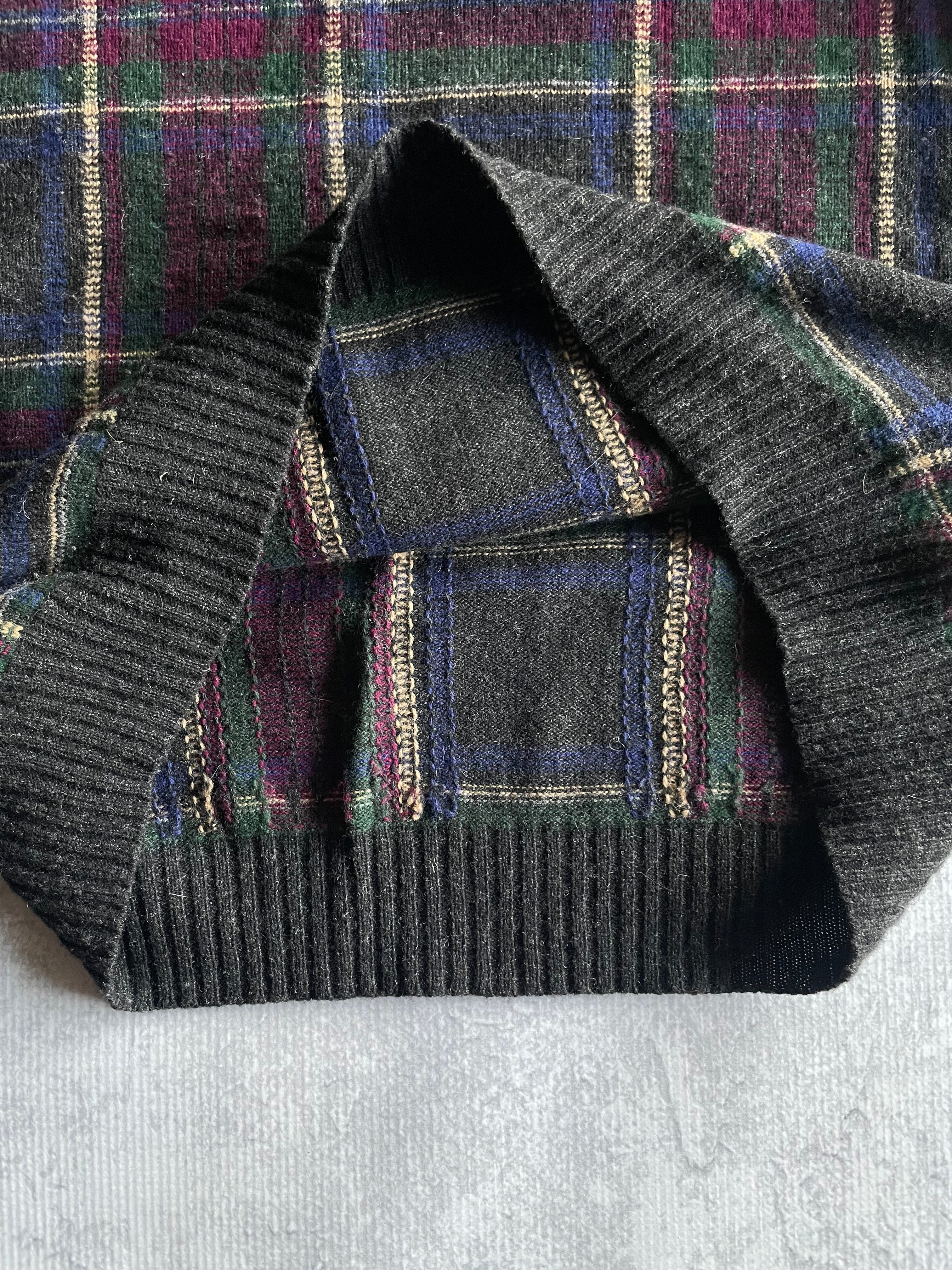 Vintage 90s Polo Knit Wool Plaid Sweater - XL
